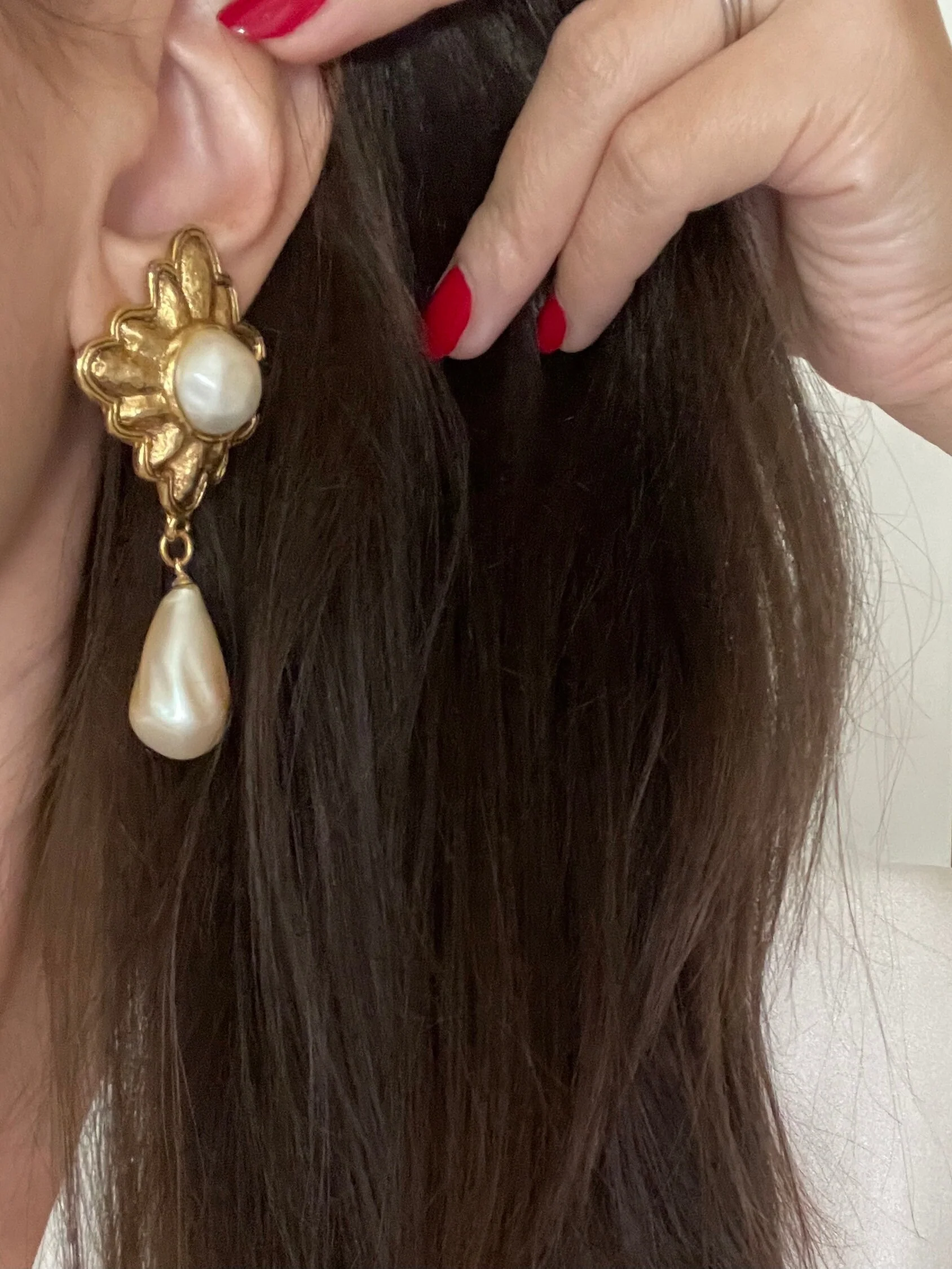 Etruscan Sunburst Pearl Drop Byzantine Clip-On Statement Dangle Earrings - Image 7