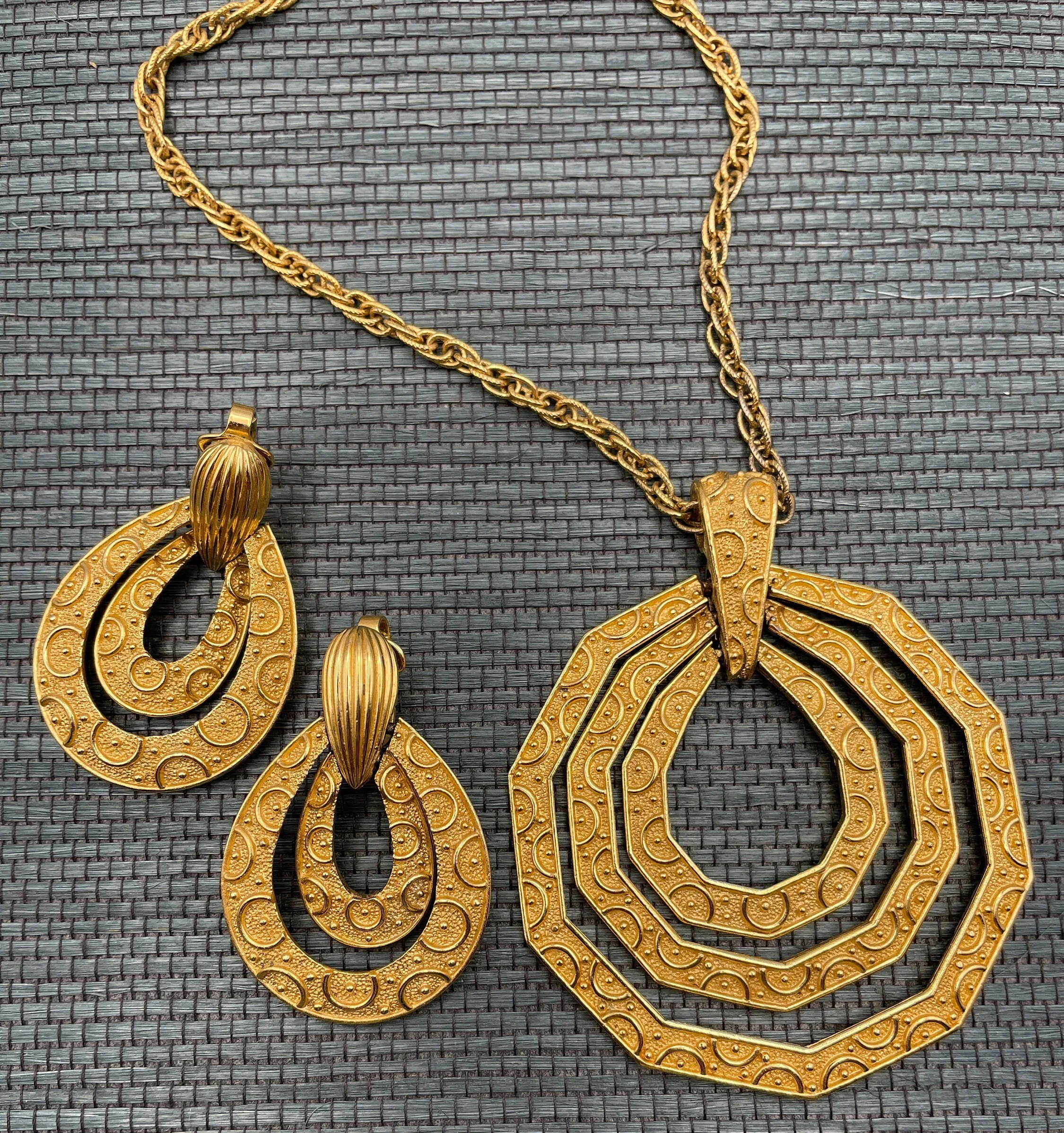 Etruscan Trifari Jewelry Set Vintage Byzantine Statement Necklace and Clip-On Earrings by Trifari - Image 2