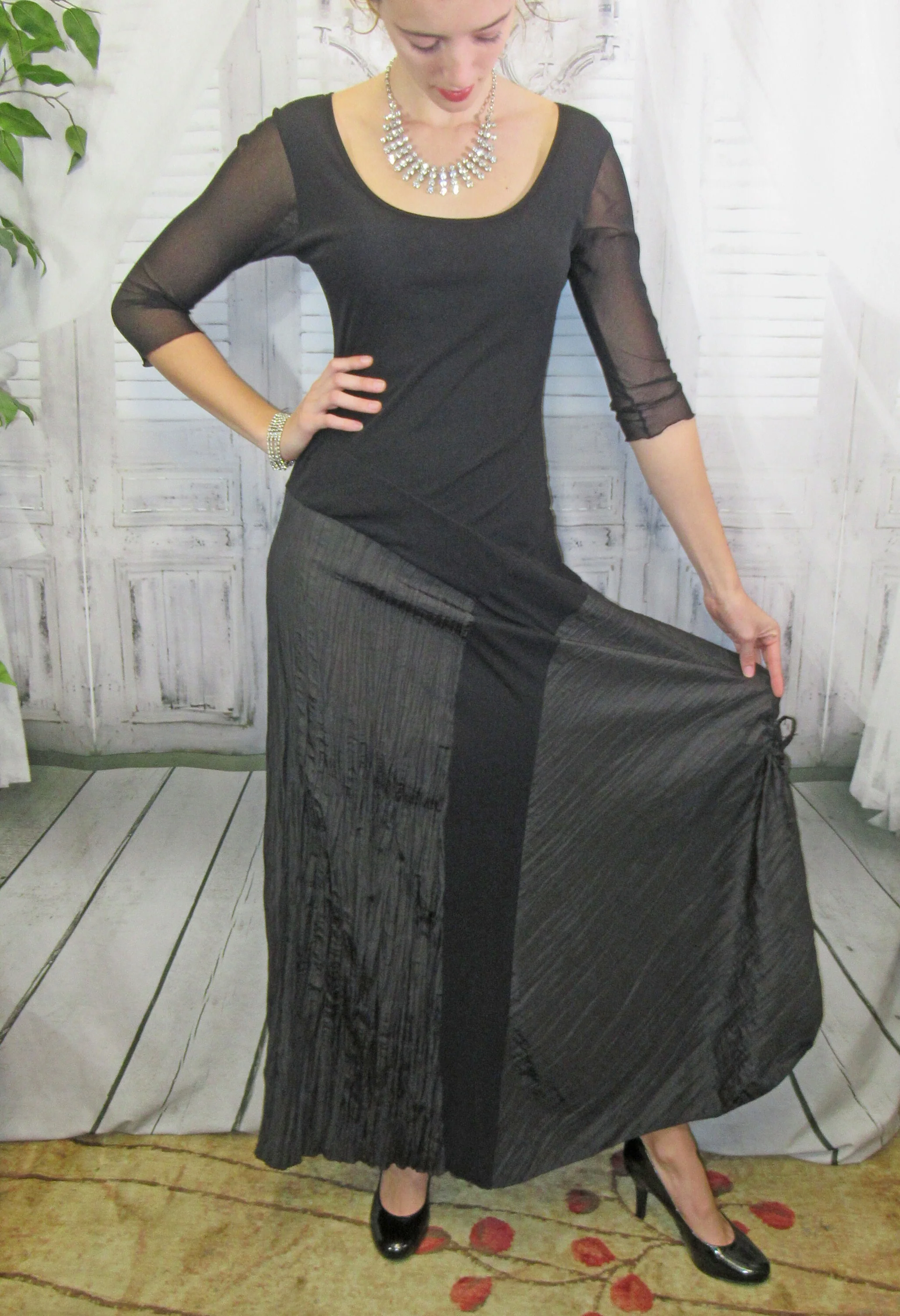 Evening Dress Petit Pois Couture by Viviana G Black Polyester Nylon Low Accordion Pleated Skirt by Petit Pois Couture By Viviana G - Image 3