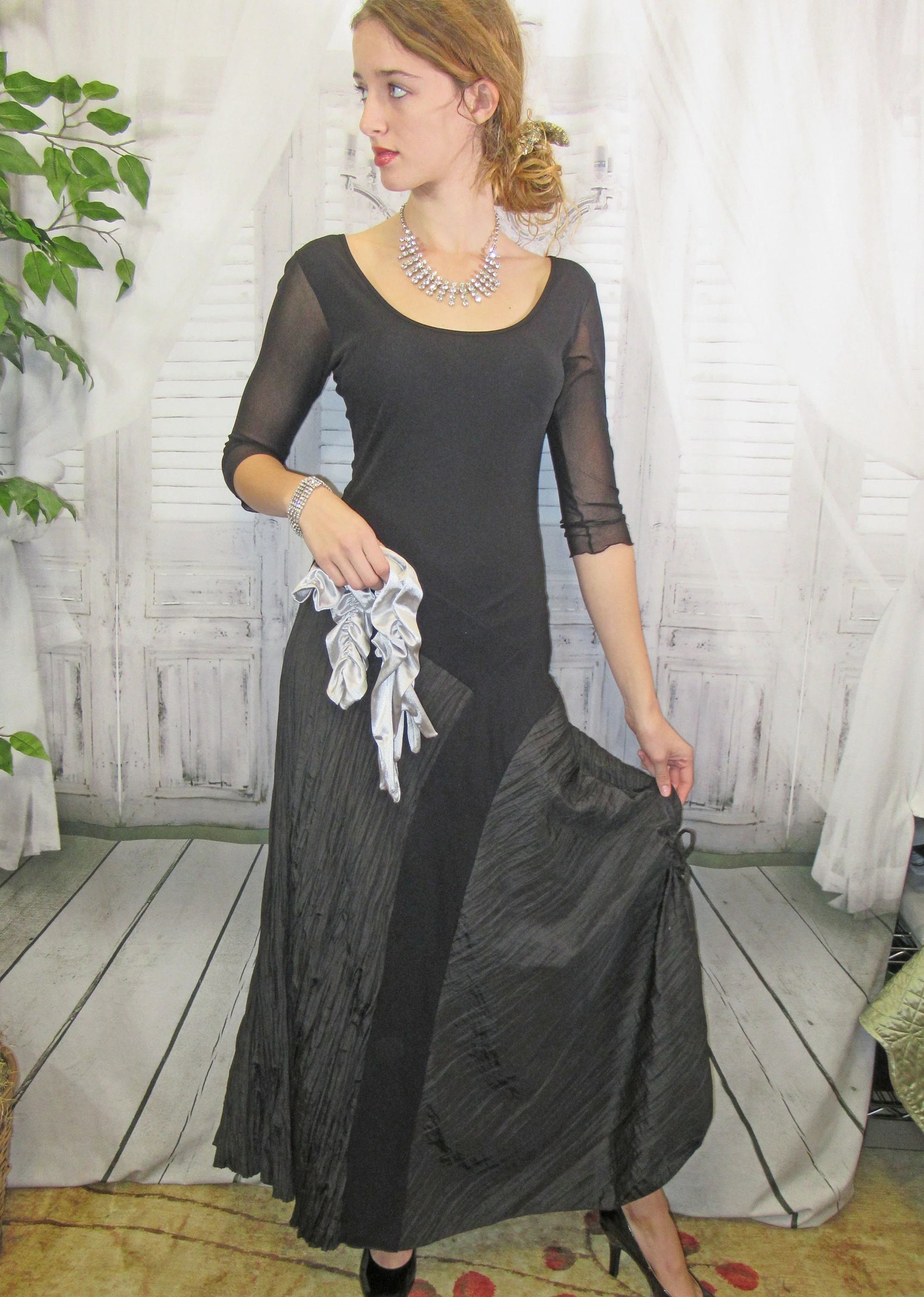 Evening Dress Petit Pois Couture by Viviana G Black Polyester Nylon Low Accordion Pleated Skirt by Petit Pois Couture By Viviana G - Image 5