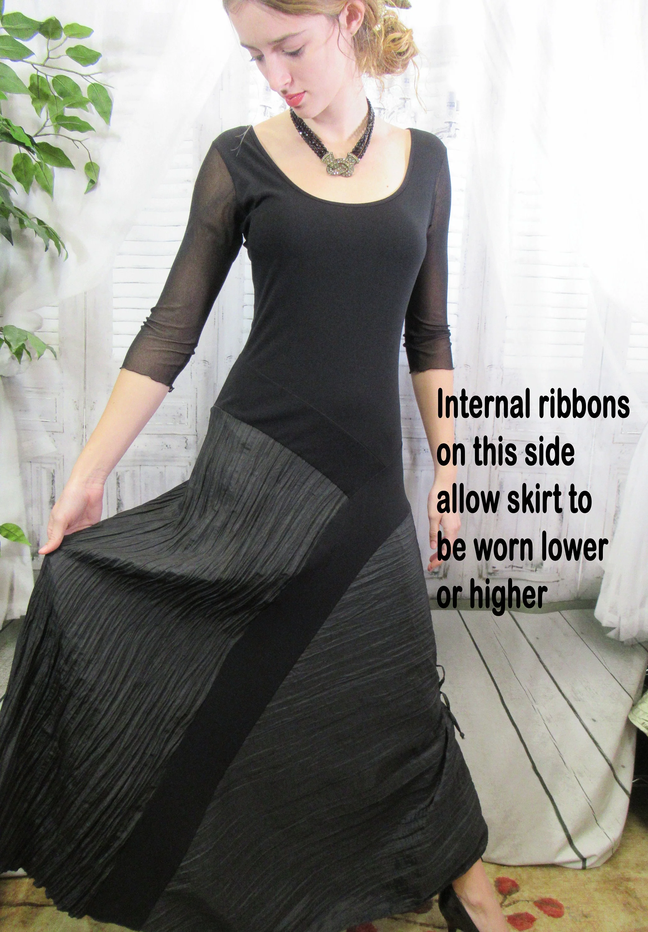 Evening Dress Petit Pois Couture by Viviana G Black Polyester Nylon Low Accordion Pleated Skirt by Petit Pois Couture By Viviana G - Image 7