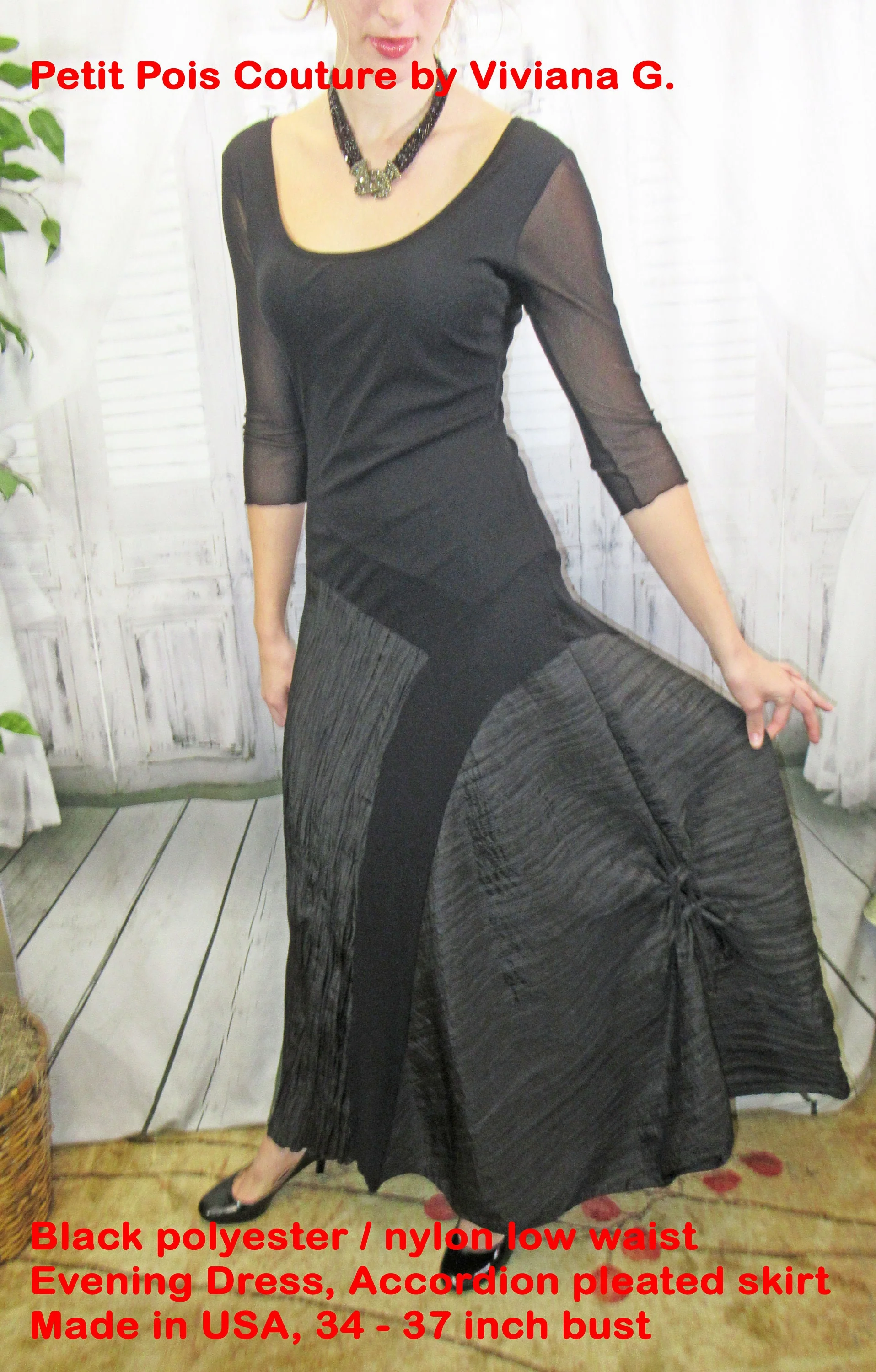 Evening Dress Petit Pois Couture by Viviana G Black Polyester Nylon Low Accordion Pleated Skirt by Petit Pois Couture By Viviana G - Image 8