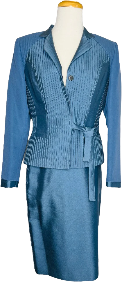 Evening Two Piece Skirt Silk Suit Nwt Blue Size 4 by Albert Nipón