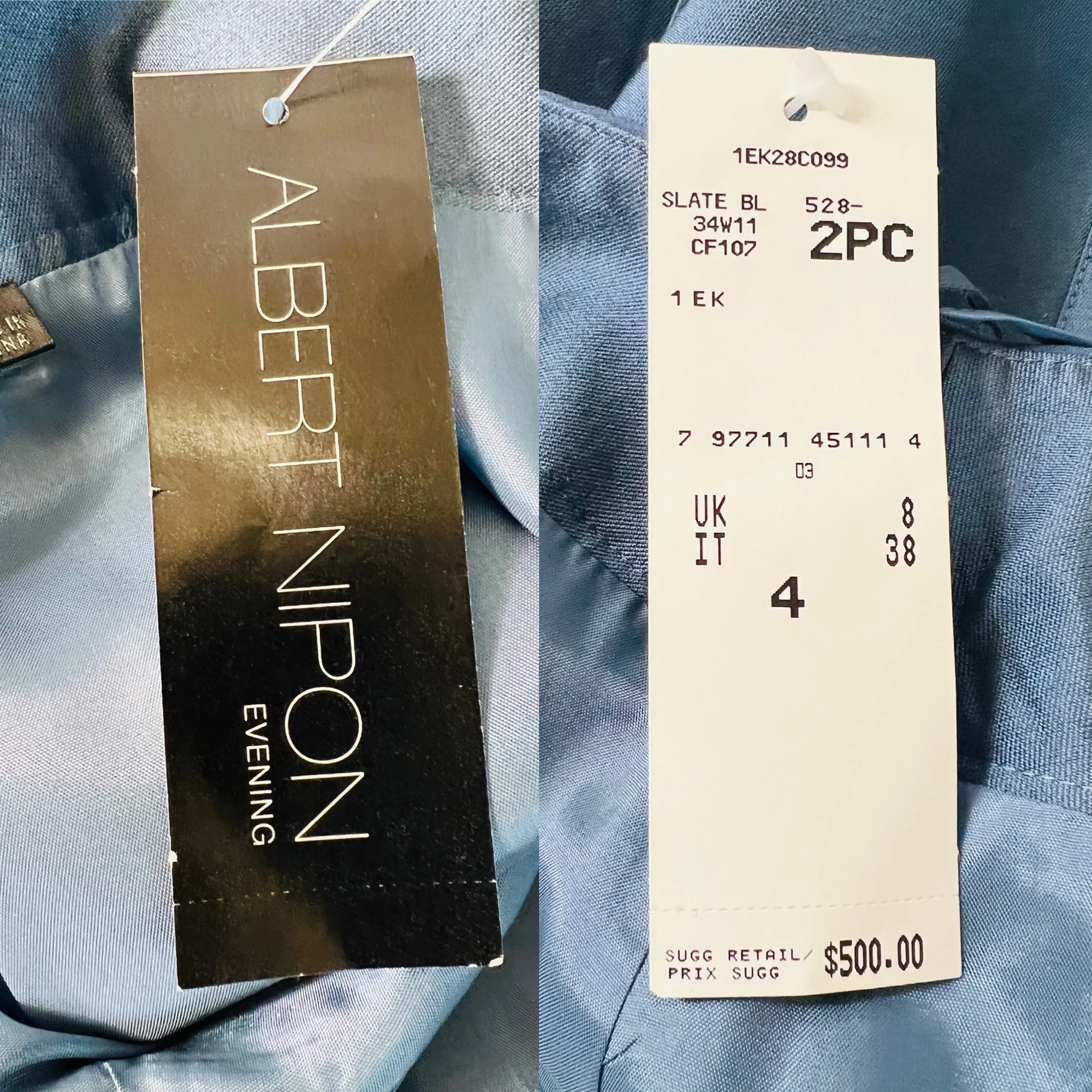 Evening Two Piece Skirt Silk Suit Nwt Blue Size 4 by Albert Nipón - Image 10
