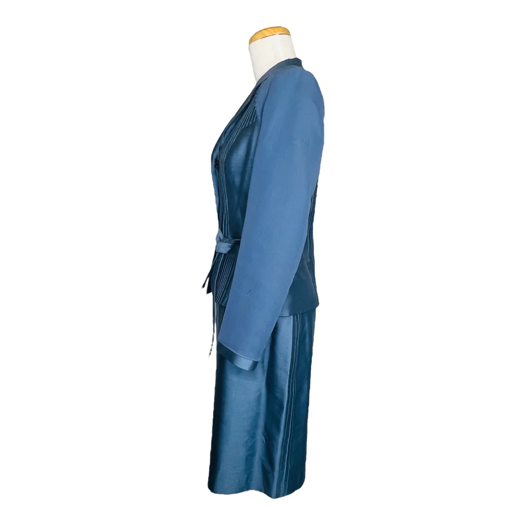 Evening Two Piece Skirt Silk Suit Nwt Blue Size 4 by Albert Nipón - Image 6