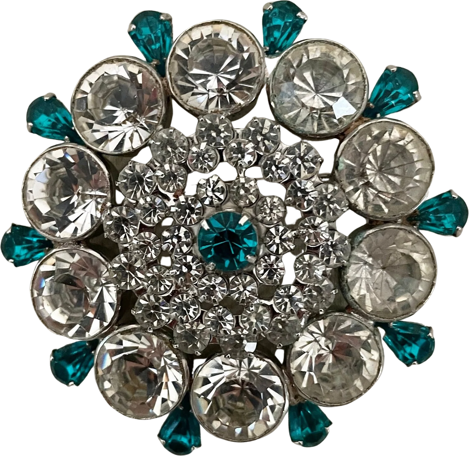 Exquisite Icy Hobe Signed Vintage Brooch Pin Diamante Emerald by Hobe