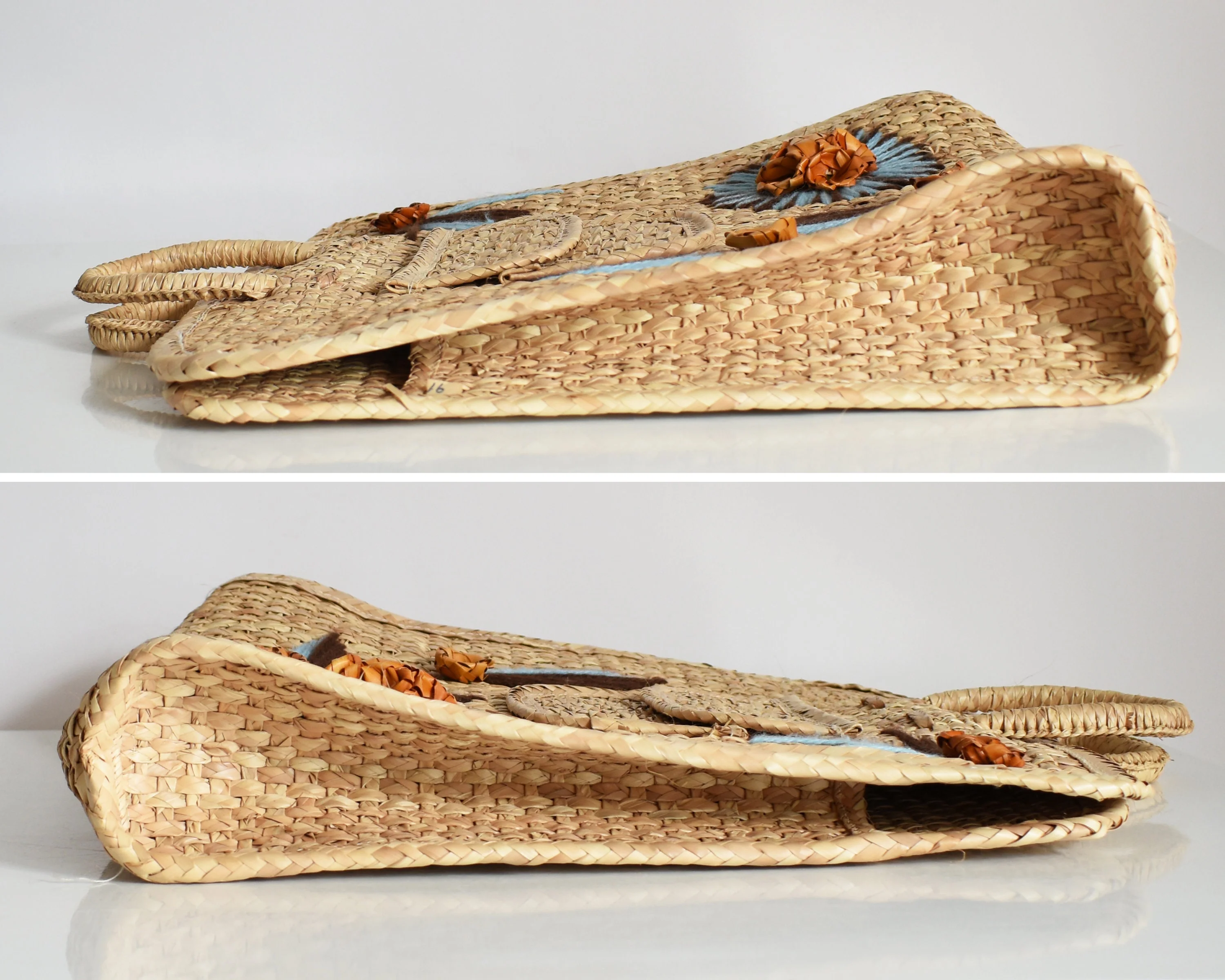 Extra Large Woven Embroidered Tote Bag Vintage 70s Straw Purse, Rattan Floral Beach Bag - Image 3