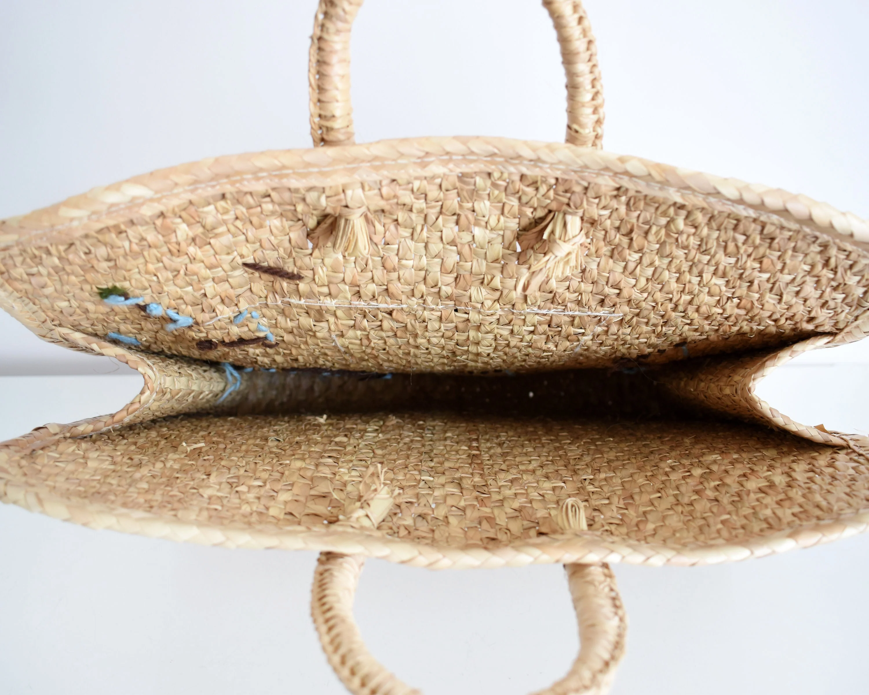 Extra Large Woven Embroidered Tote Bag Vintage 70s Straw Purse, Rattan Floral Beach Bag - Image 7