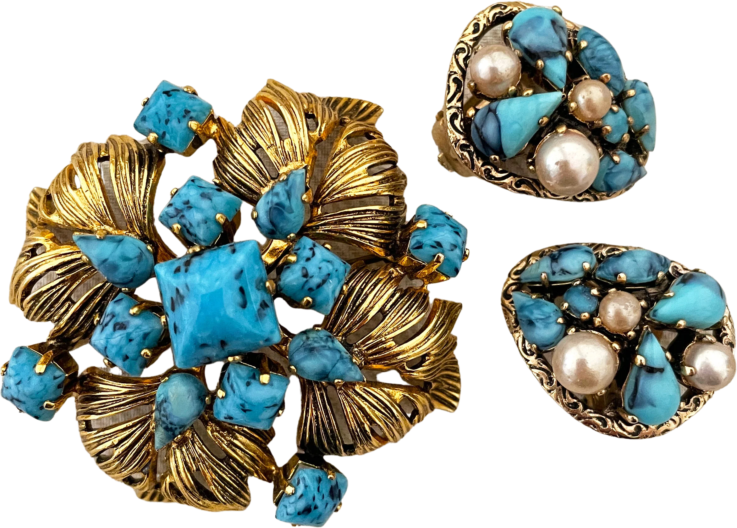 Fabulous 1963 Bijoux Faux Turquoise and Pearl Demi-Parure Made In Germany by Dior