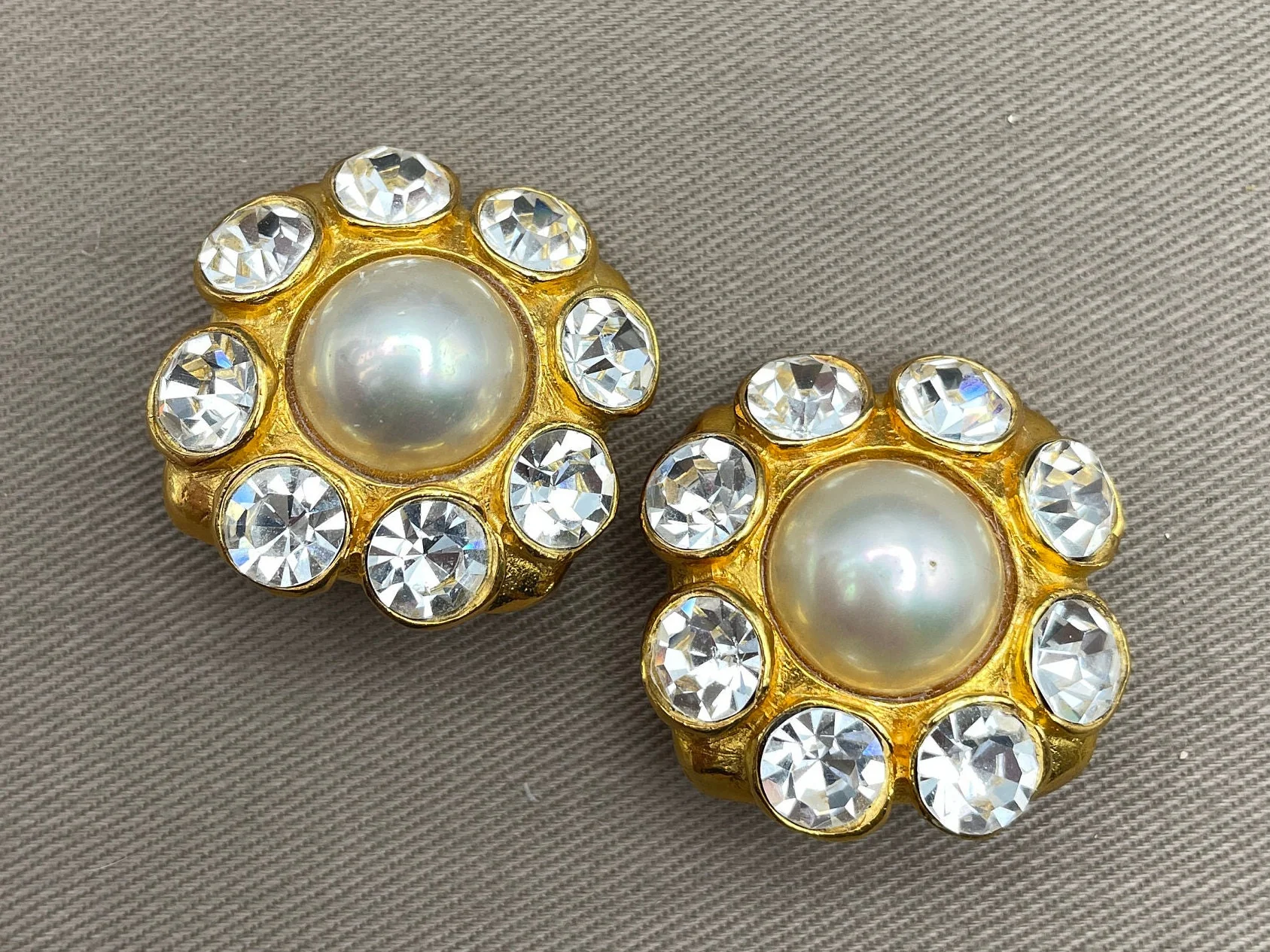 Fabulous Baroque Pearl and Crystal Clip On Statement Earrings - Image 2