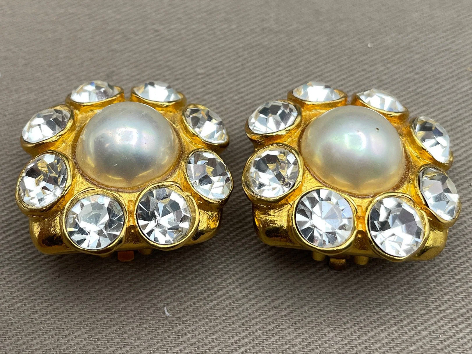 Fabulous Baroque Pearl and Crystal Clip On Statement Earrings - Image 4