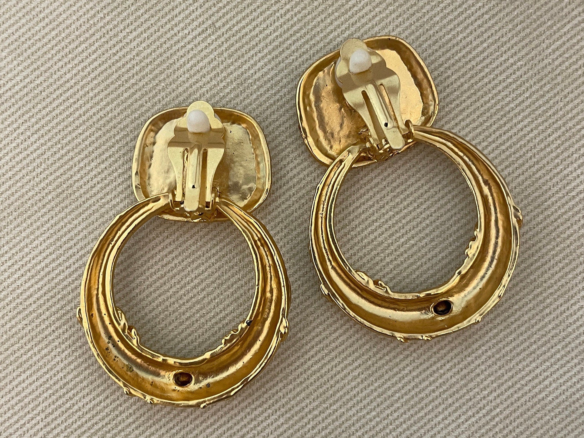 Fabulous Vintage Doorknocker Clip On Statement Earrings with Crystal Accents and Panther Motif - Image 3