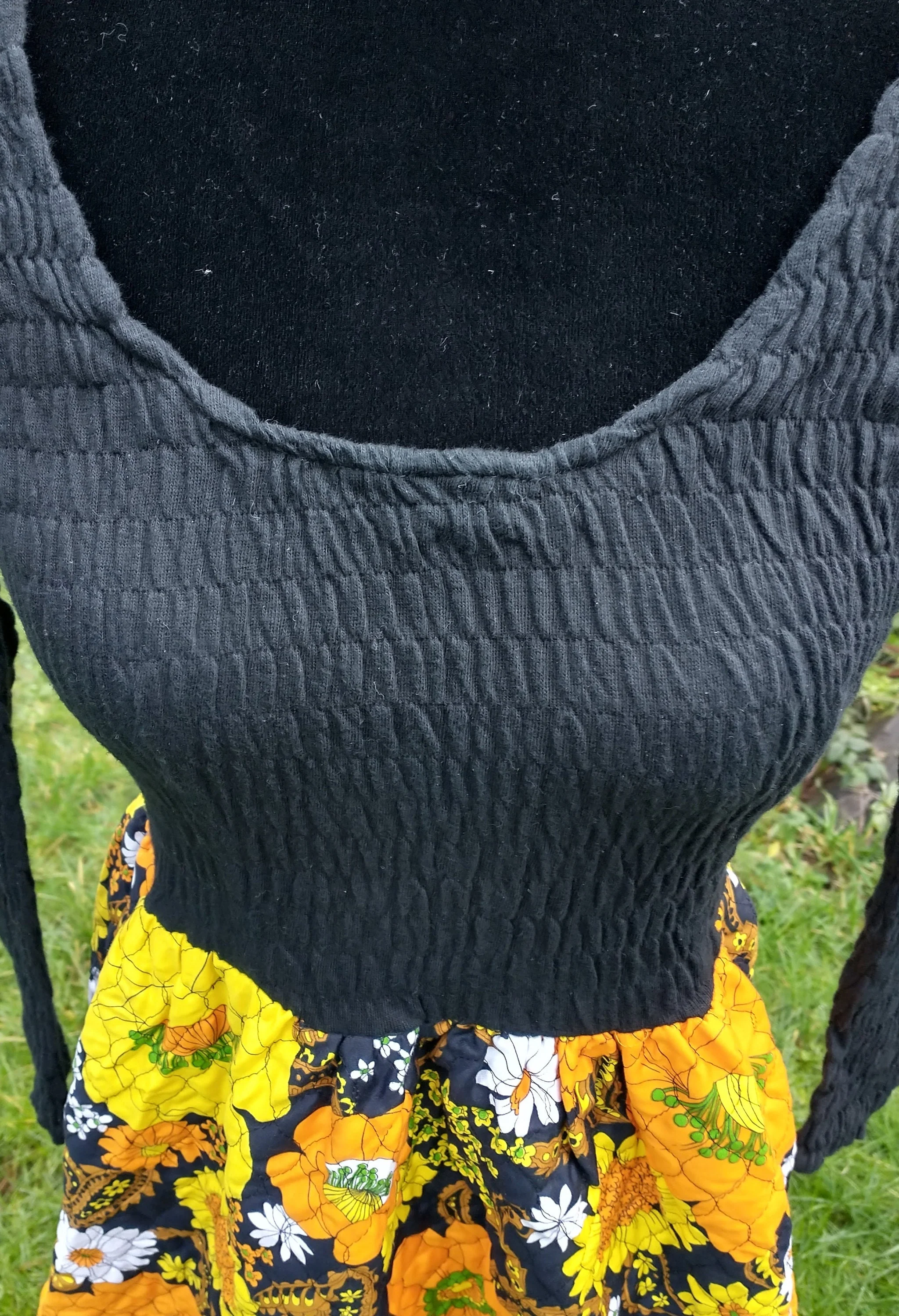 Fall Dress 60s-70s Retro Flower Quilted Maxi Dress Gold Orange Women's Small Thanksgiving Dress by Mary Tyler Moore - Image 7