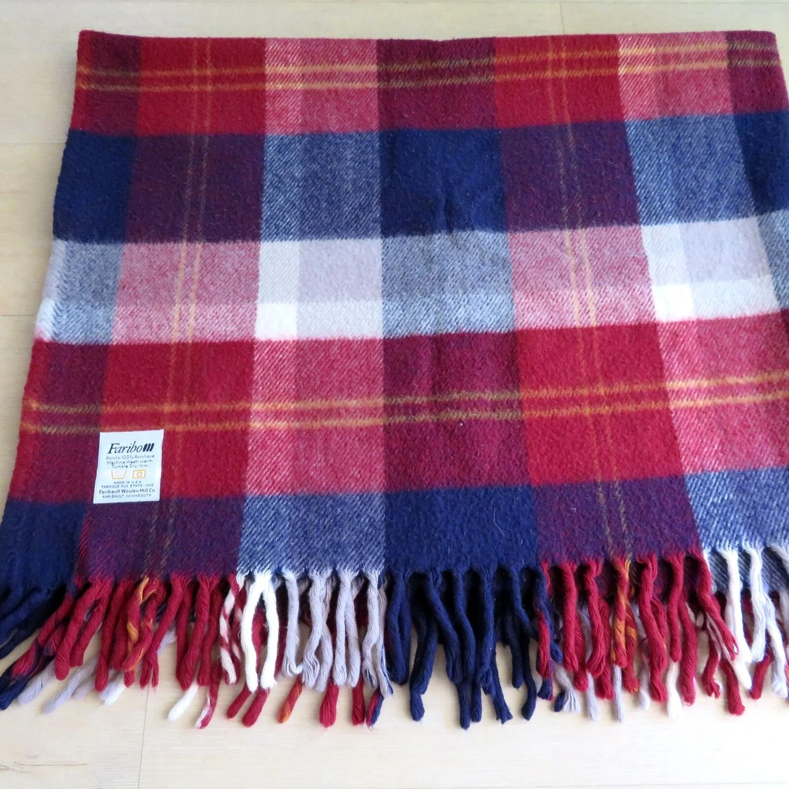 Faribo Vintage Red Plaid Fringed Acrylic Blanket Throw by Faribault Woolen Mill Company - Image 3
