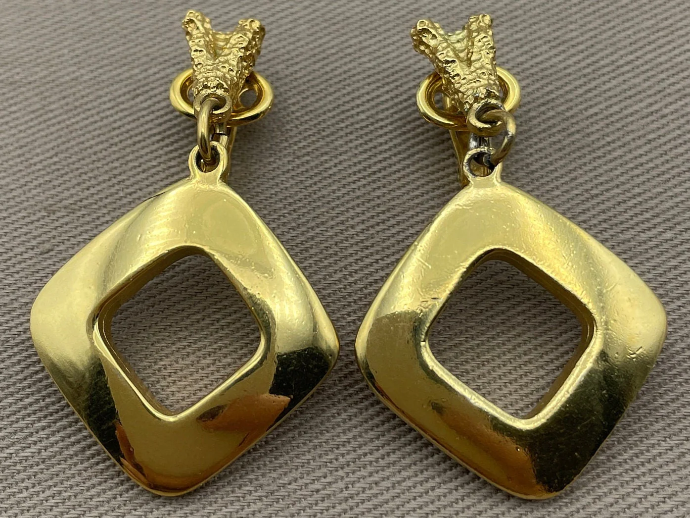 Faux Bois Dangle Drop Clip On Statement Earrings by Trifari - Image 2