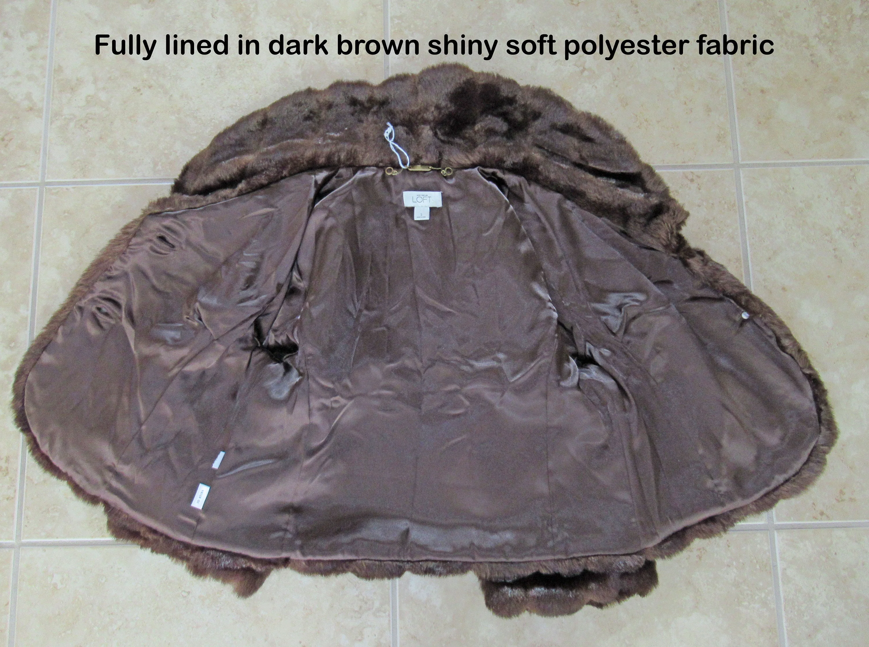 Faux Fur Bolero Jacket Ann Taylor Loft Dark Brown Collar Half Sleeves Pockets and Front Buttons Fully Lined by Ann Taylor - Image 10