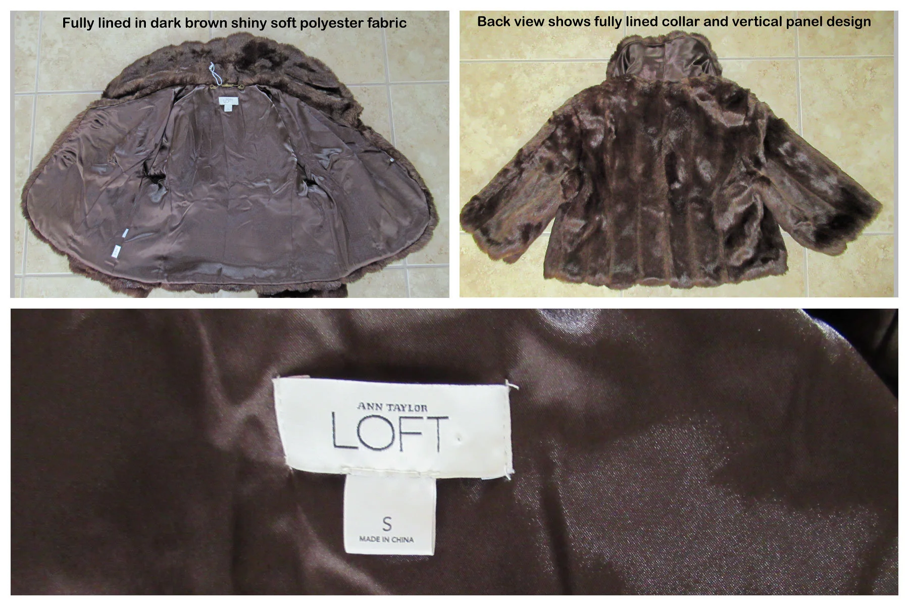 Faux Fur Bolero Jacket Ann Taylor Loft Dark Brown Collar Half Sleeves Pockets and Front Buttons Fully Lined by Ann Taylor - Image 8
