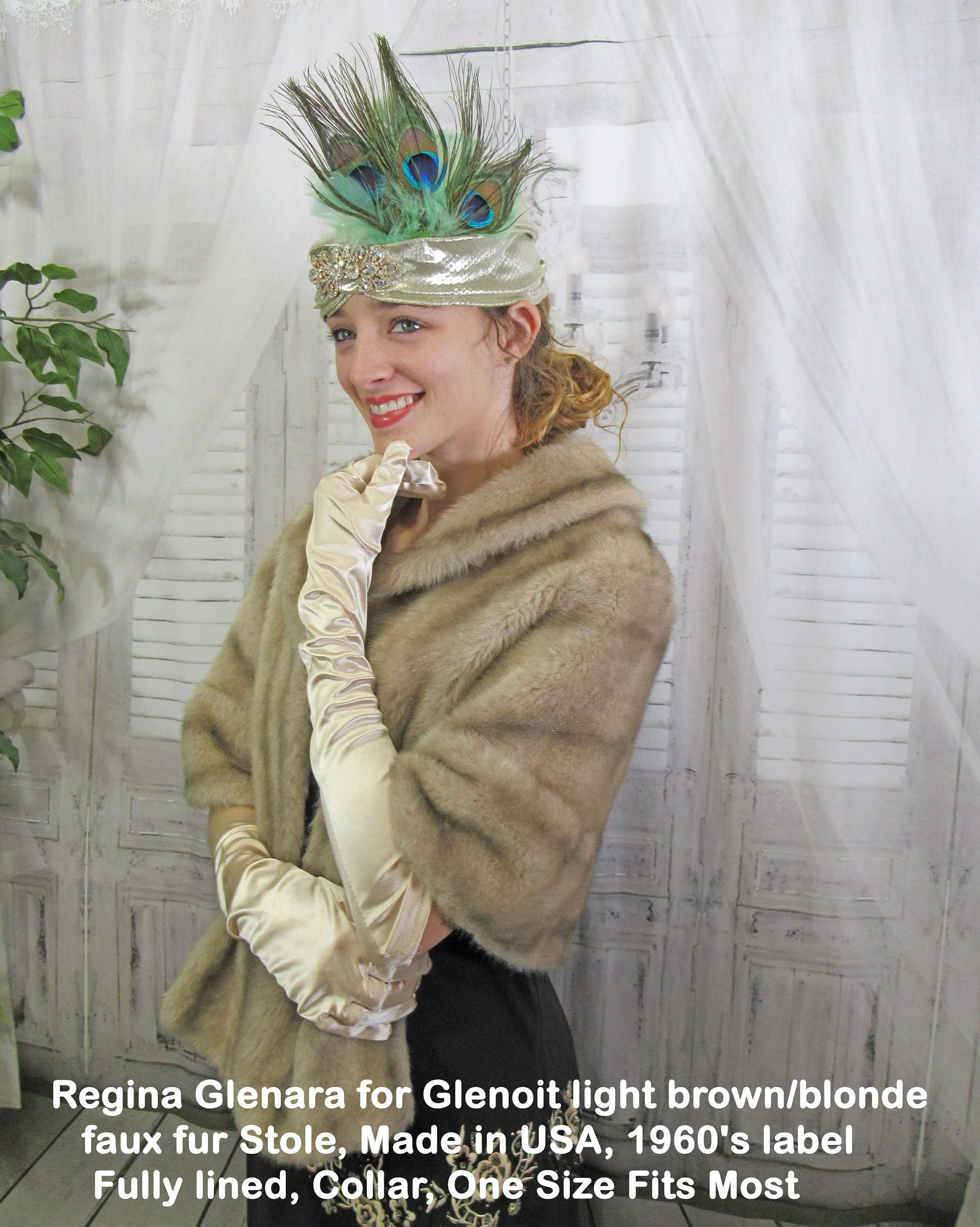 Faux Fur Stole Regina Glenara for Glenoit Light Brownblonde 60s Label Fully Lined Collar Vintage by Glenara For Glenoit - Image 3