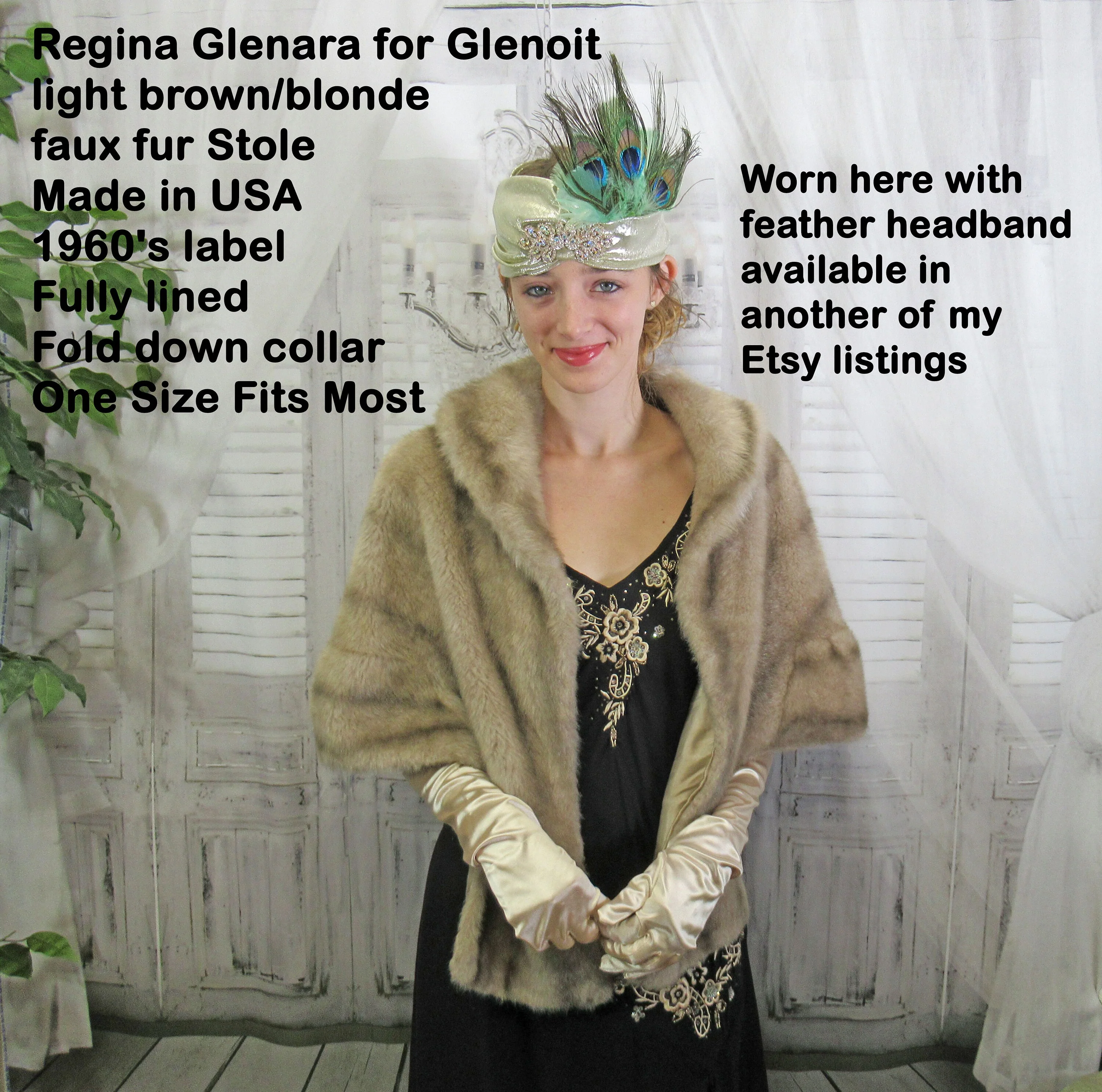 Faux Fur Stole Regina Glenara for Glenoit Light Brownblonde 60s Label Fully Lined Collar Vintage by Glenara For Glenoit - Image 4