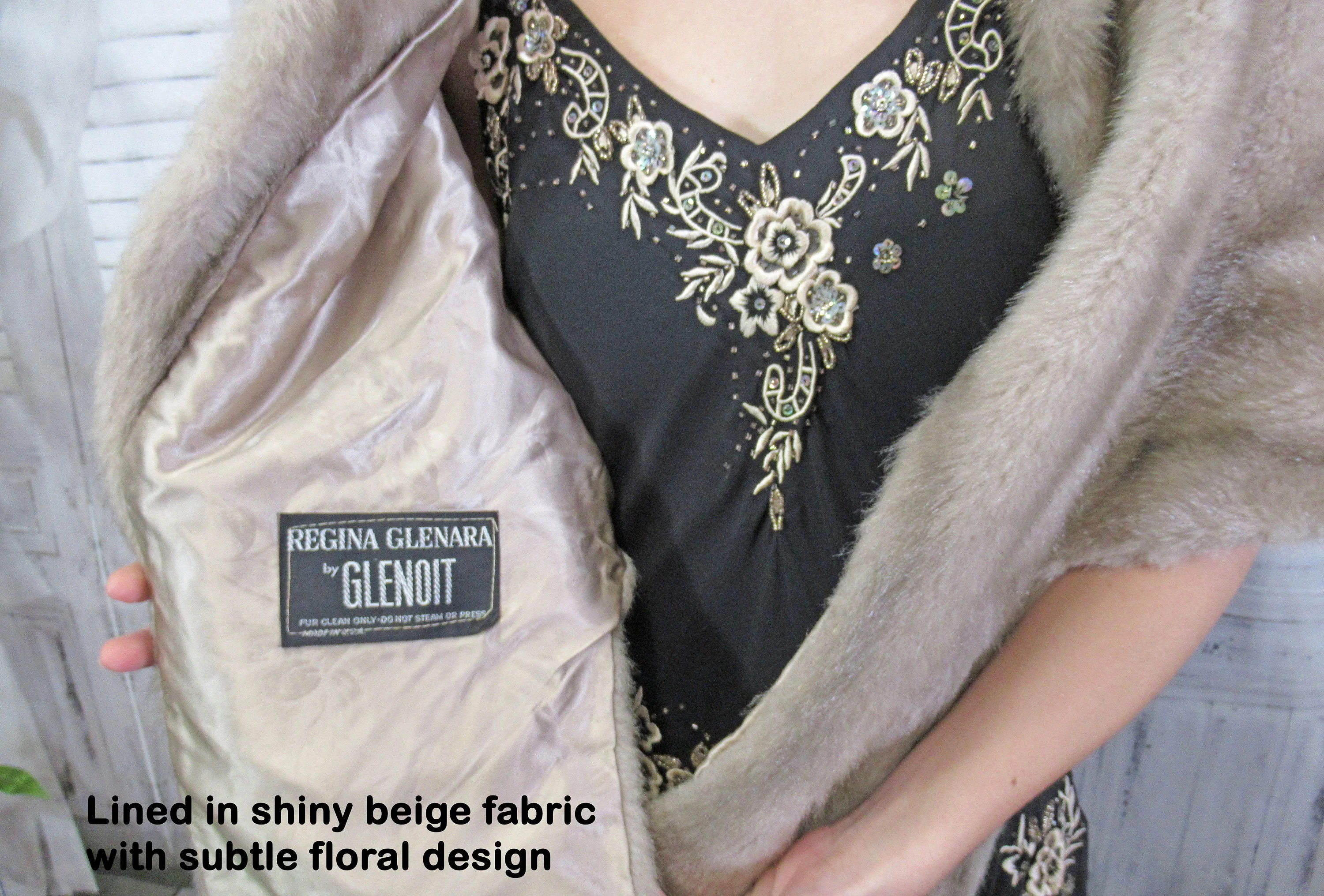 Faux Fur Stole Regina Glenara for Glenoit Light Brownblonde 60s Label Fully Lined Collar Vintage by Glenara For Glenoit - Image 7