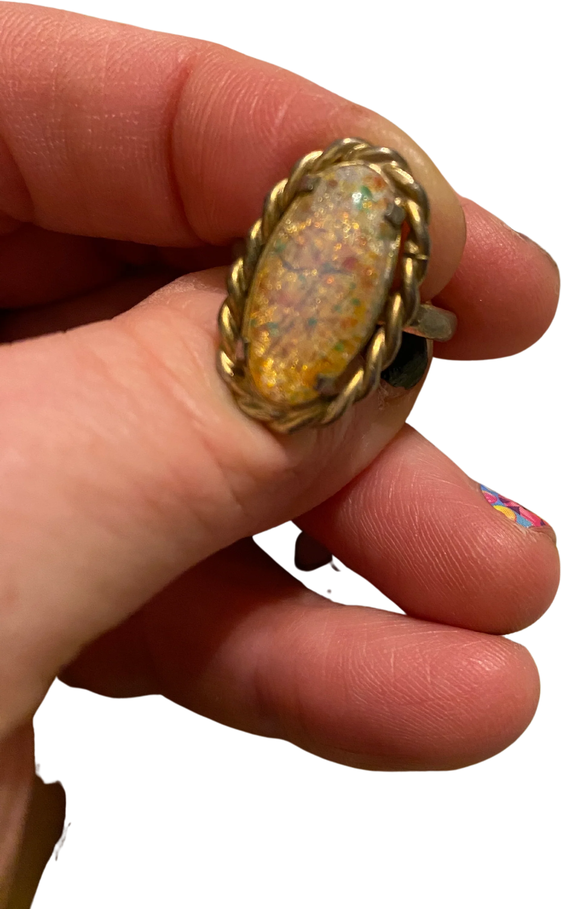 Faux Gold Opal Stone Set Costume Jewelry Ring