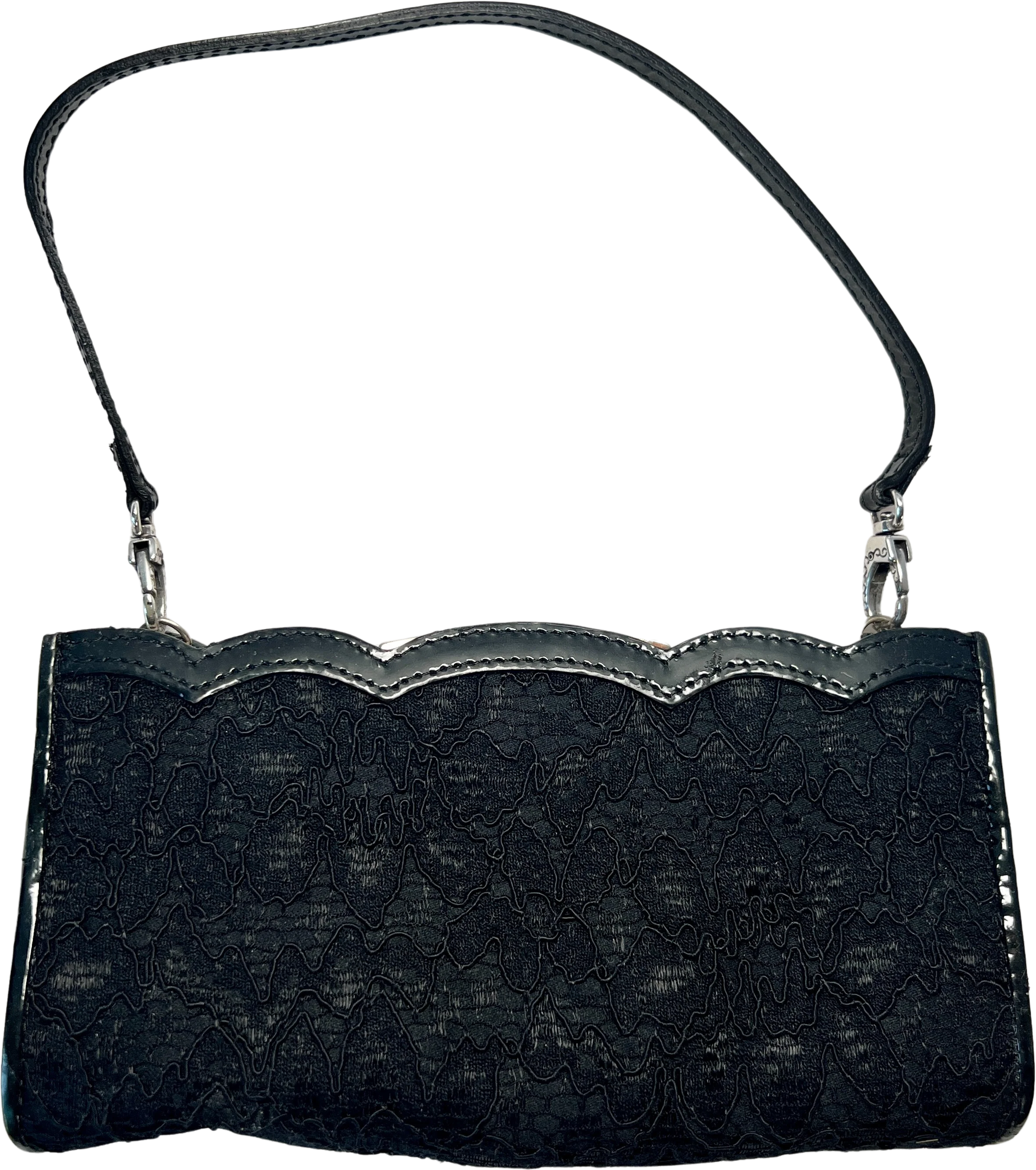 Faux Leather and Gemstone Brooch Black Lace Purse by Brighton - Image 2