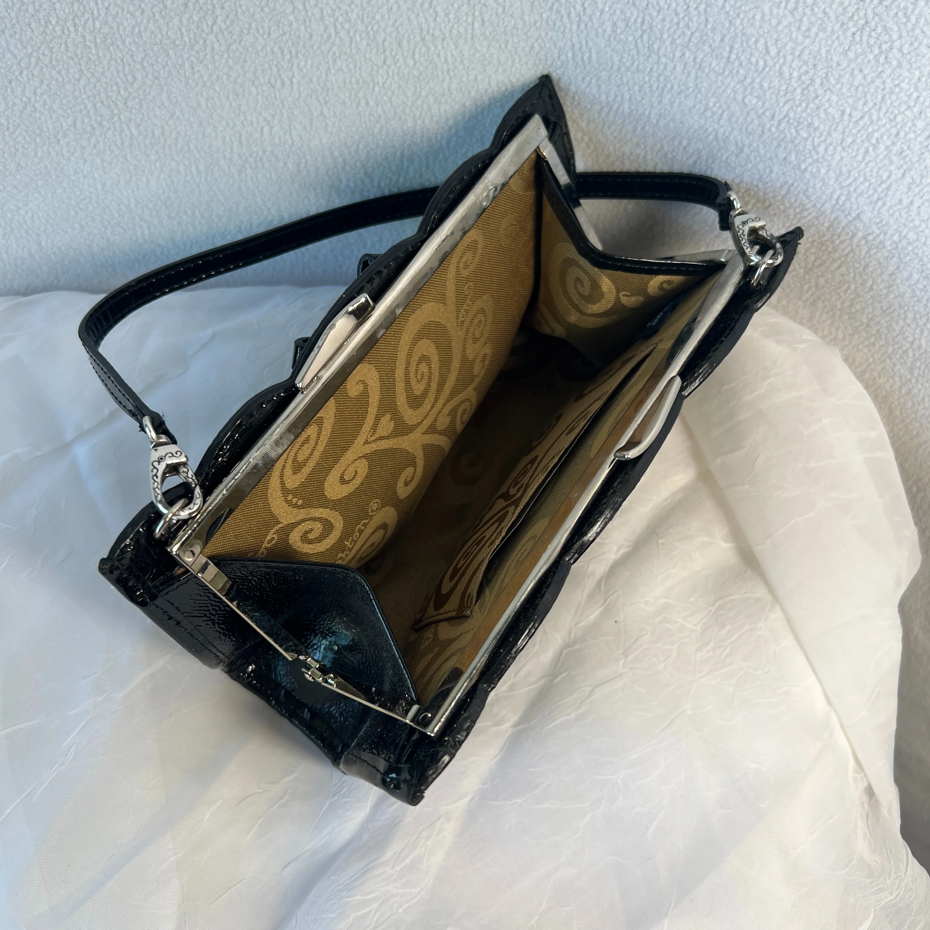 Faux Leather and Gemstone Brooch Black Lace Purse by Brighton - Image 4