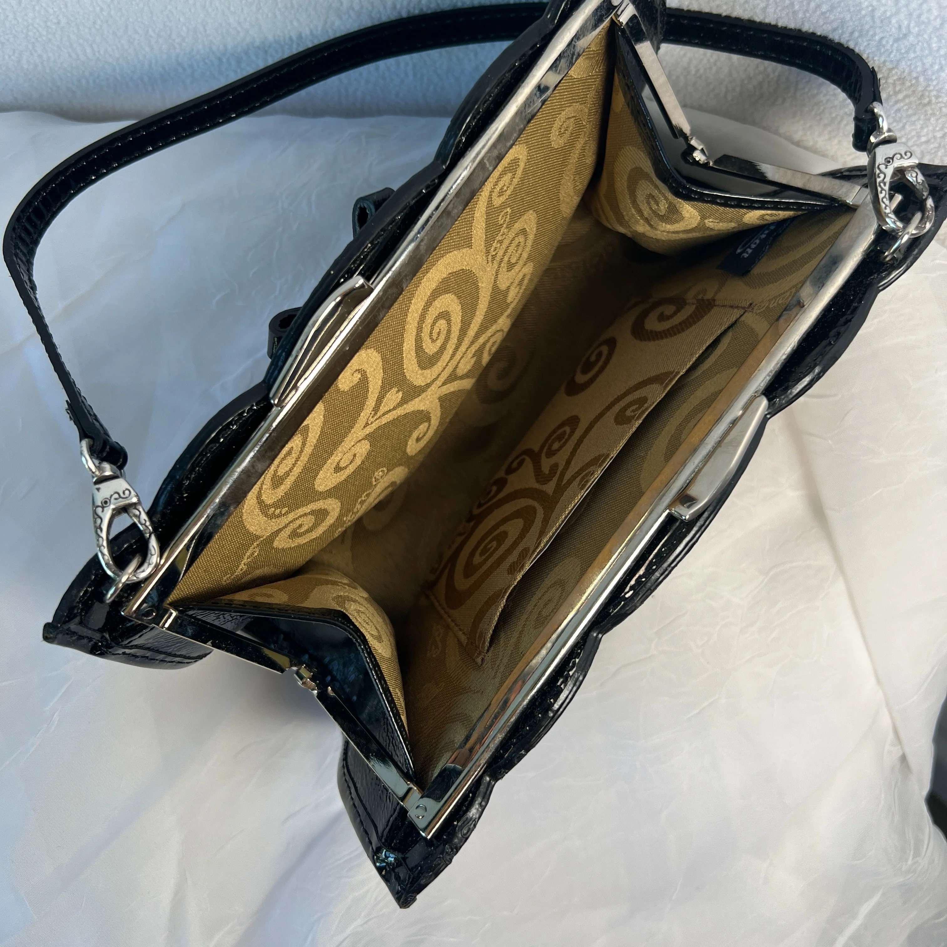 Faux Leather and Gemstone Brooch Black Lace Purse by Brighton - Image 5