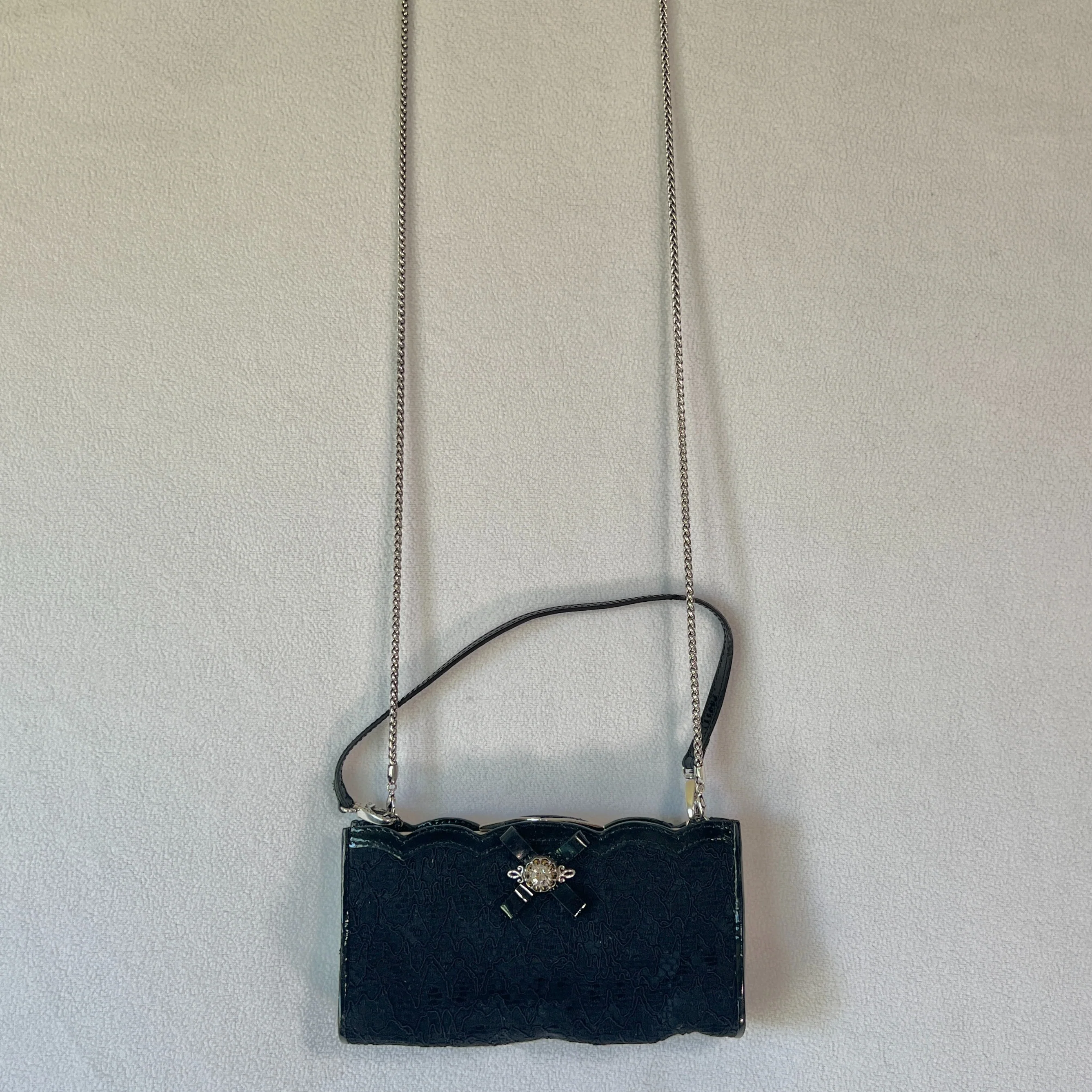 Faux Leather and Gemstone Brooch Black Lace Purse by Brighton - Image 8