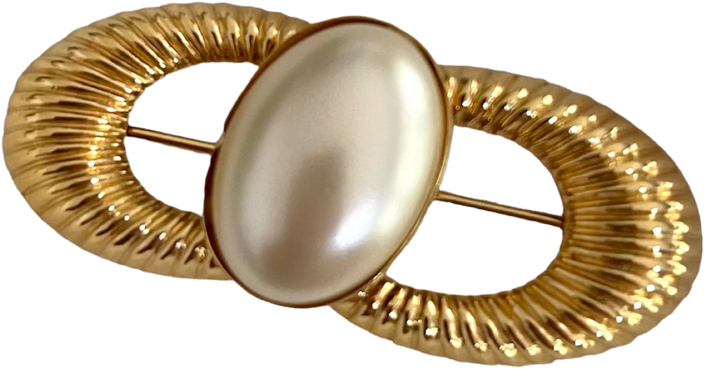 Faux Pearl And Gold Tone Brooch