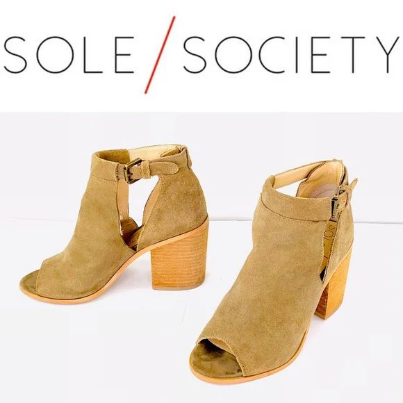 Ferris Suede Peep Toe Block Heel Side Zip Tan Leather Womens Size 6 by Sole Society - Image 3