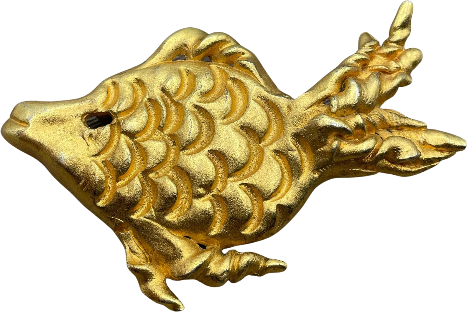 Figural Fish Brooch Sea Creature Vintage Ornate French Gold Pin