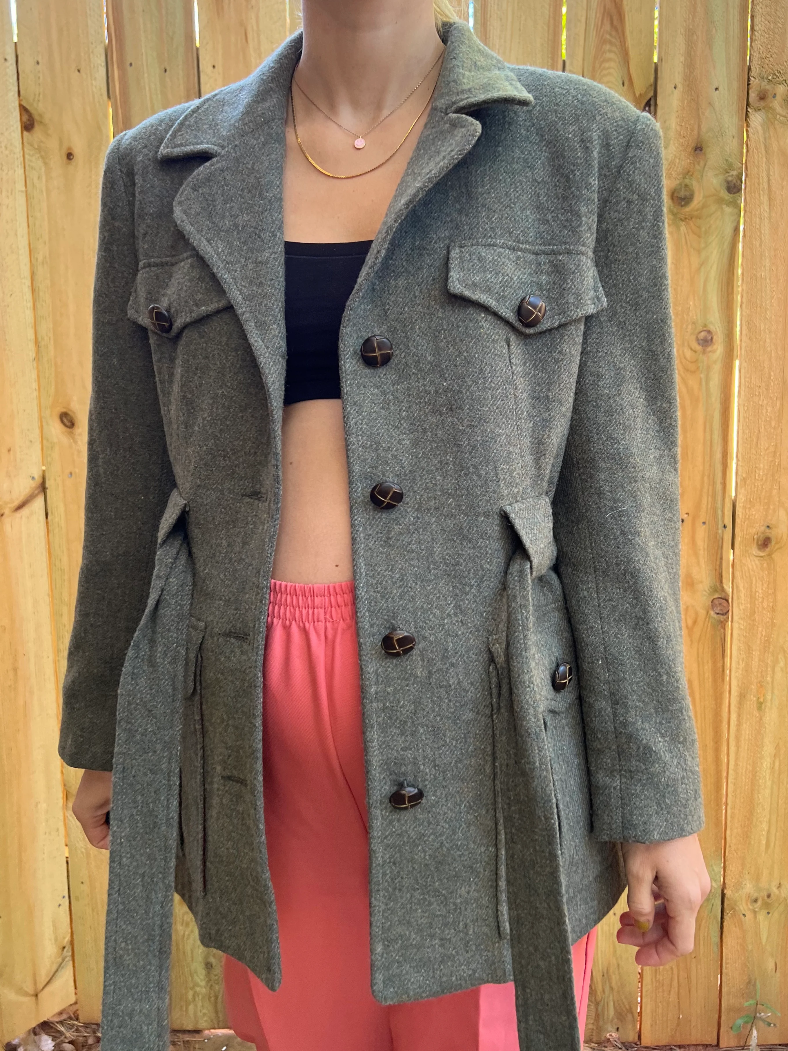 Fitted Belted Orange Coat - Image 11