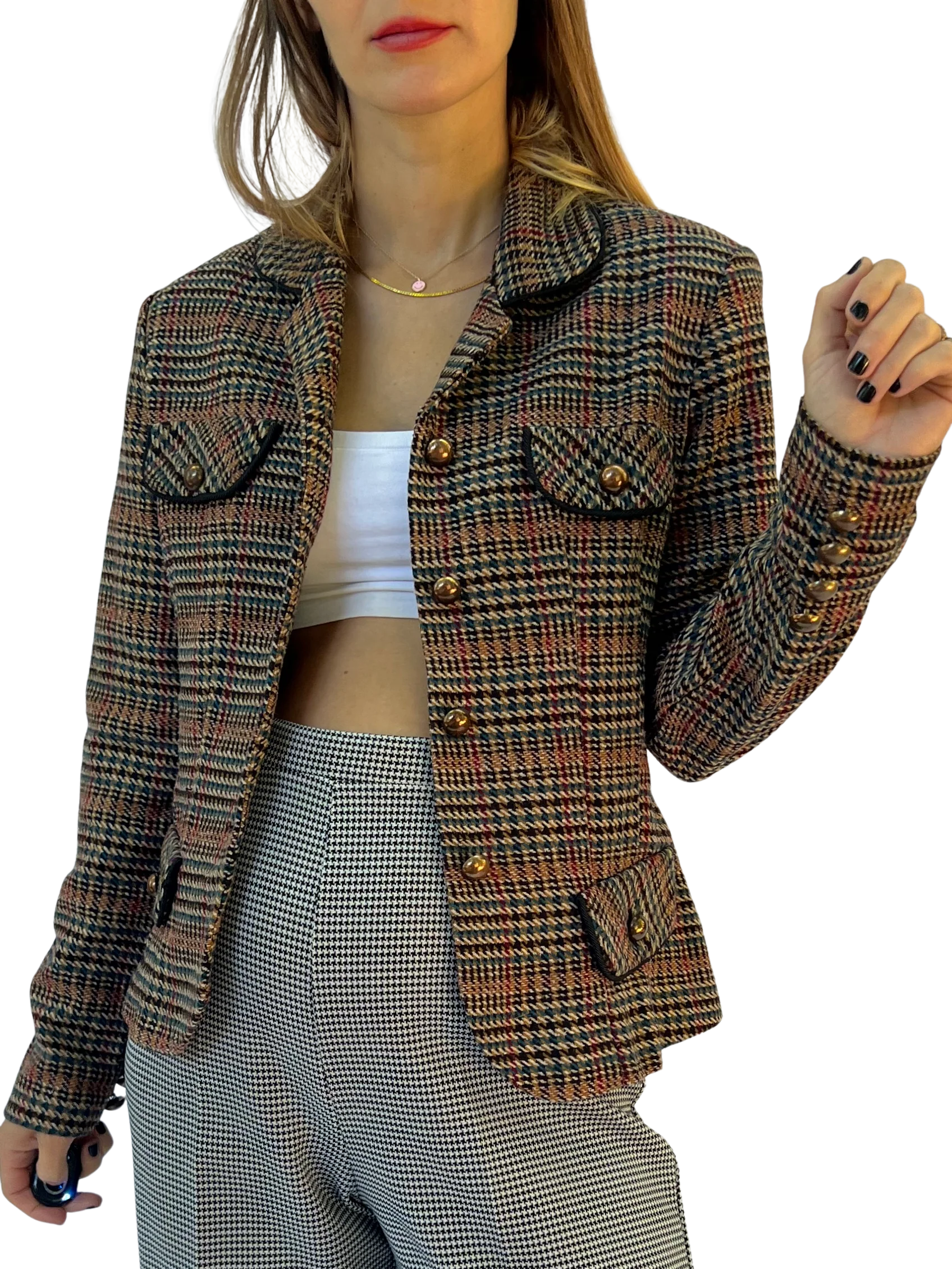Fitted Houndstooth Blazer Top