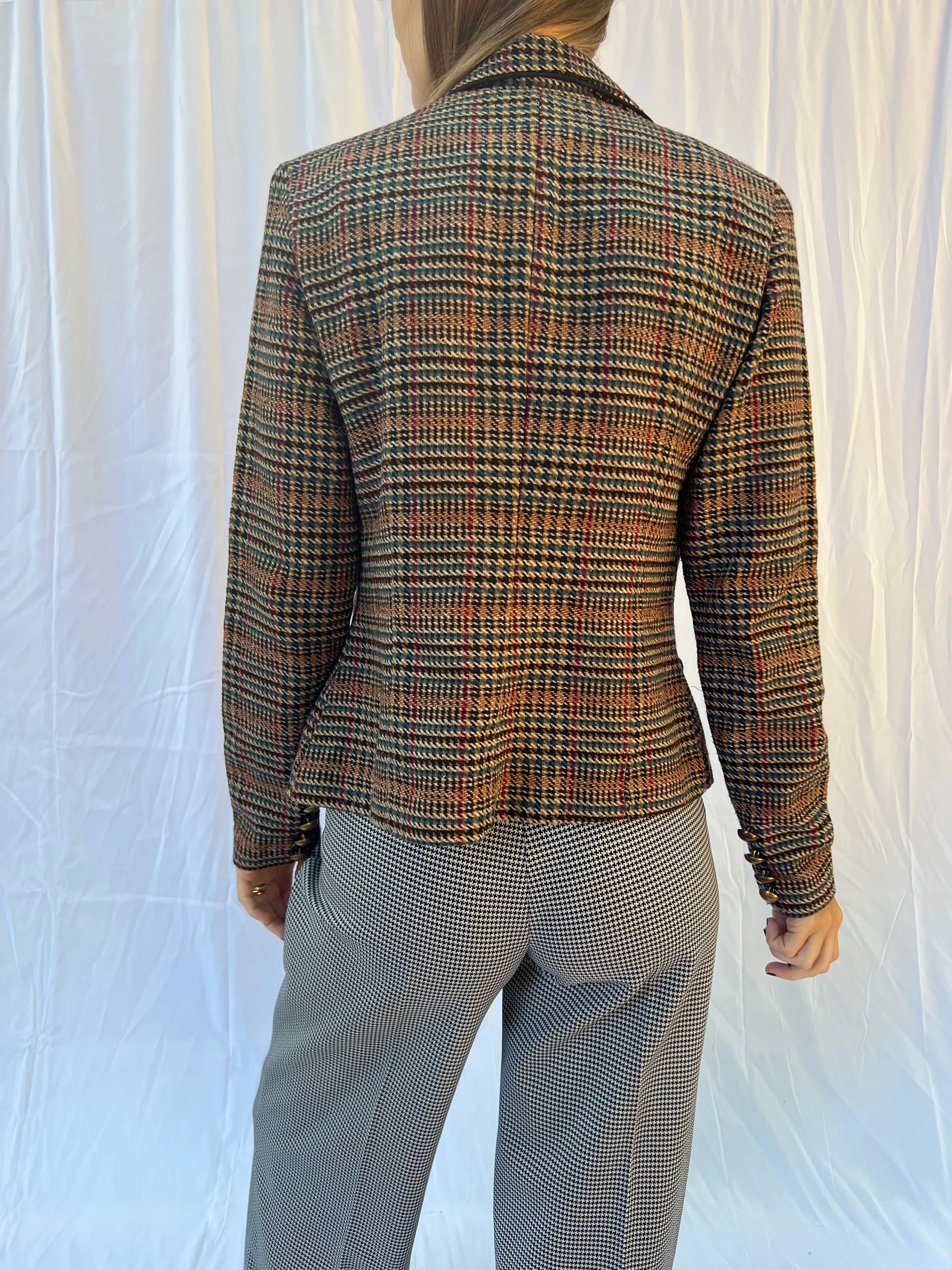 Fitted Houndstooth Blazer Top - Image 2