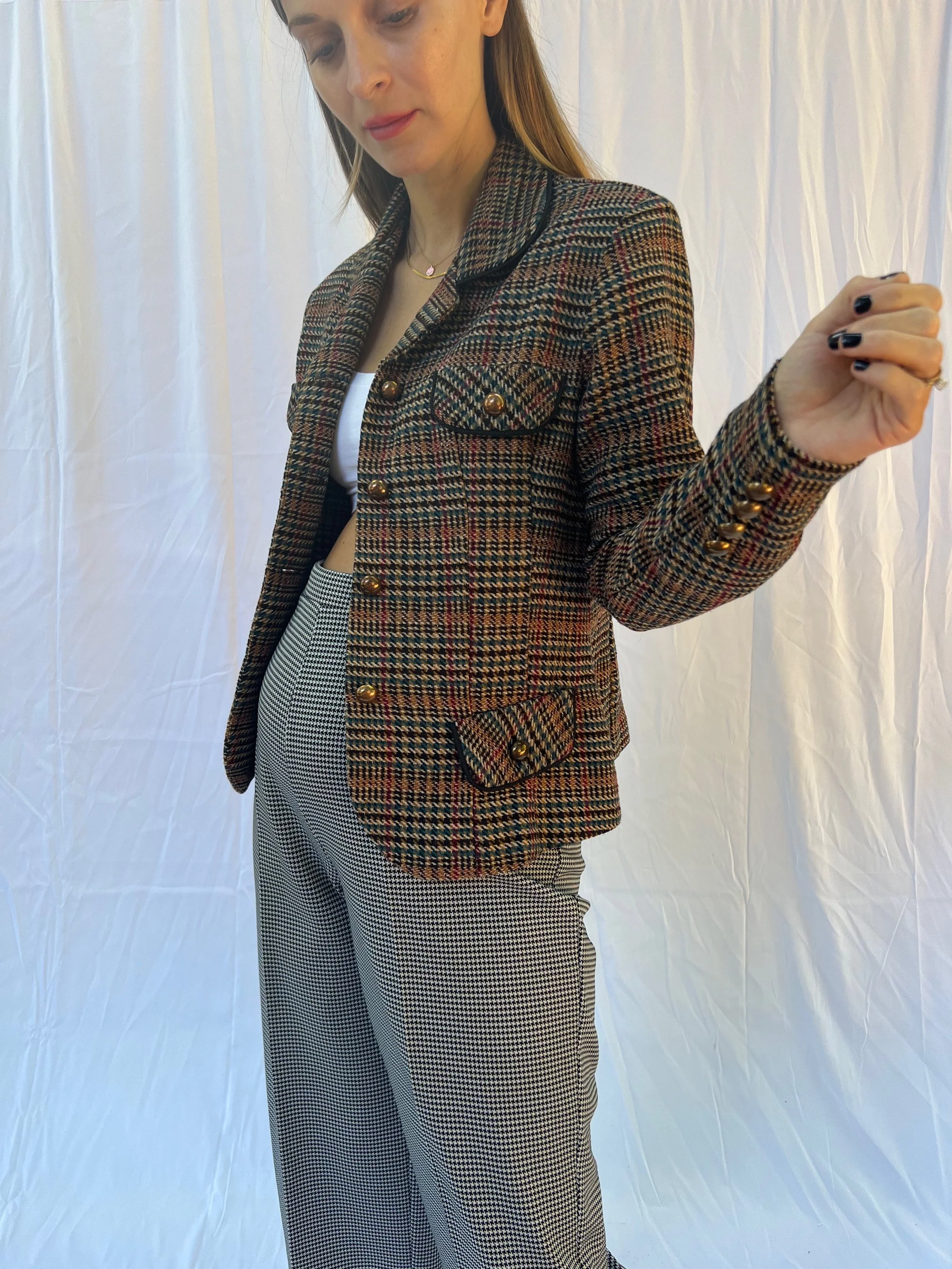 Fitted Houndstooth Blazer Top - Image 5