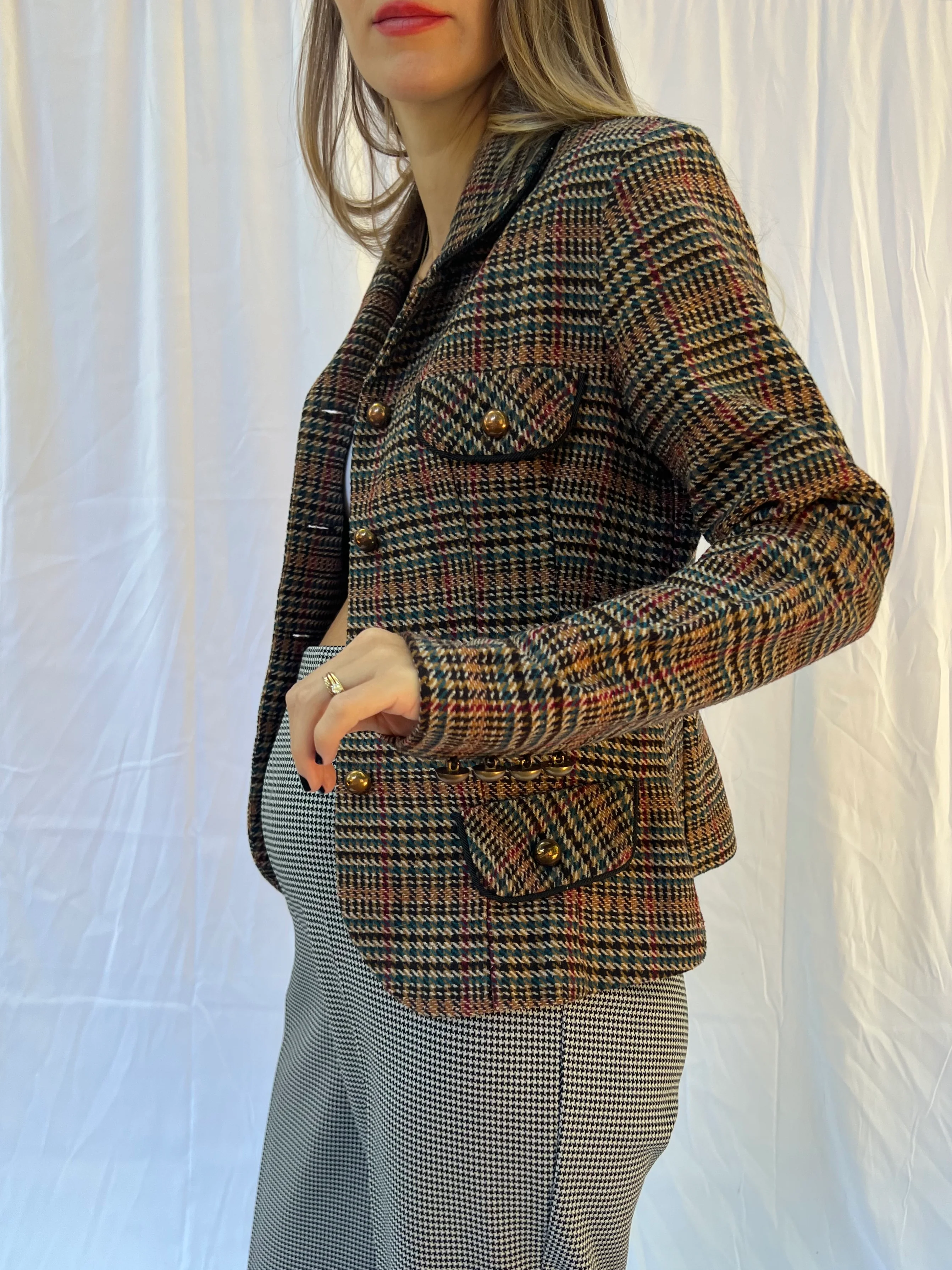 Fitted Houndstooth Blazer Top - Image 6