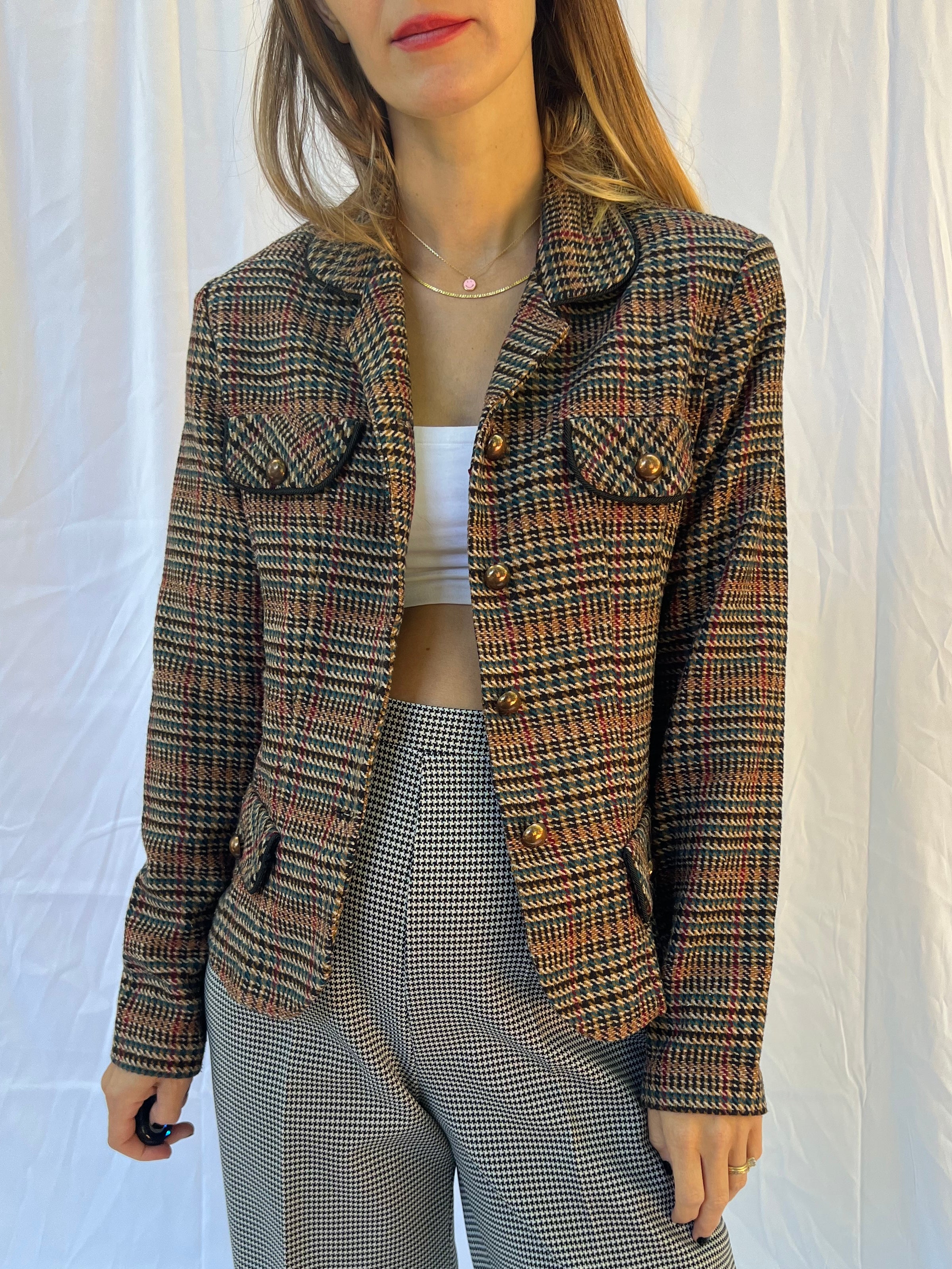 Fitted Houndstooth Blazer Top - Image 7