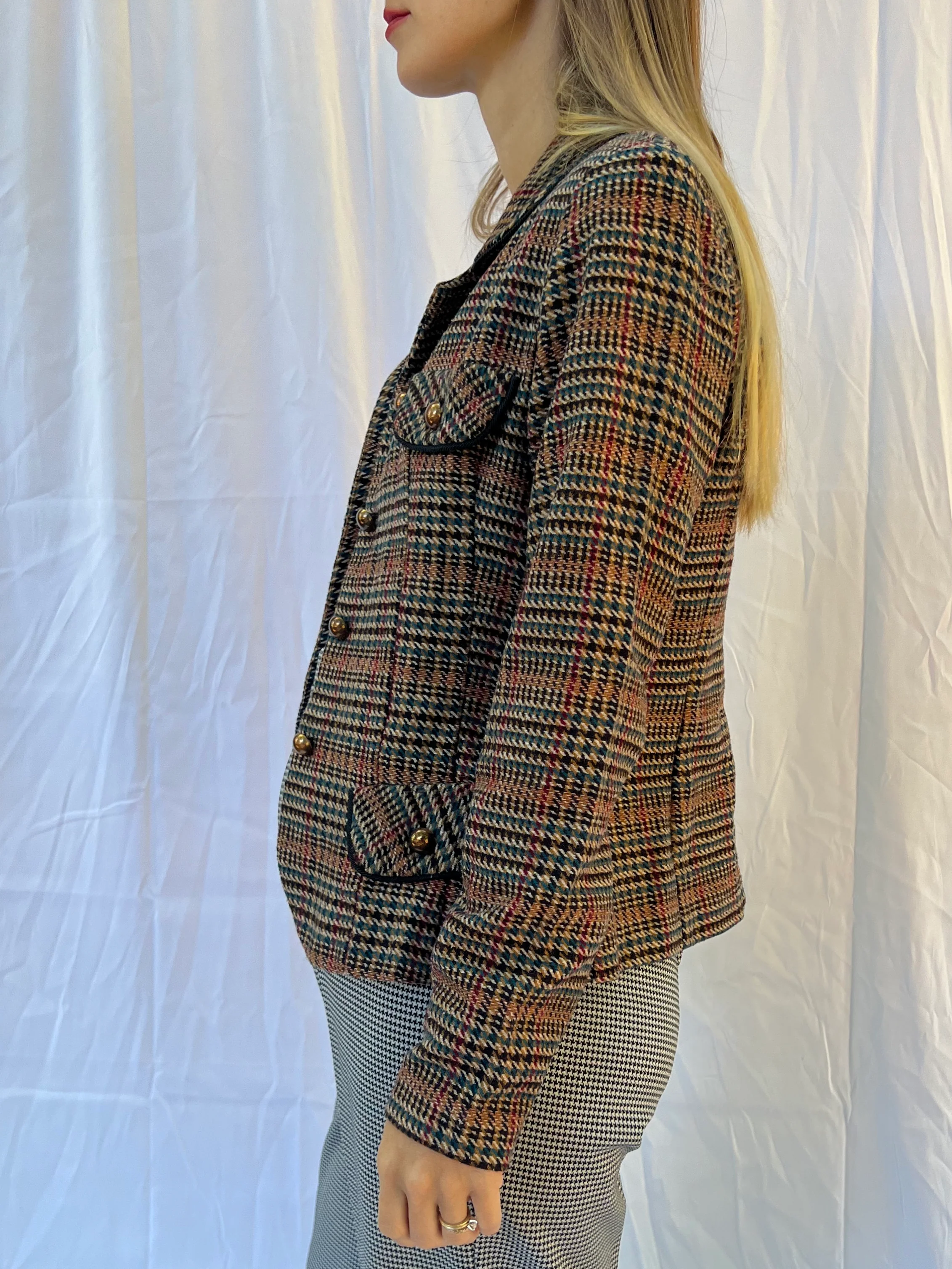Fitted Houndstooth Blazer Top - Image 8