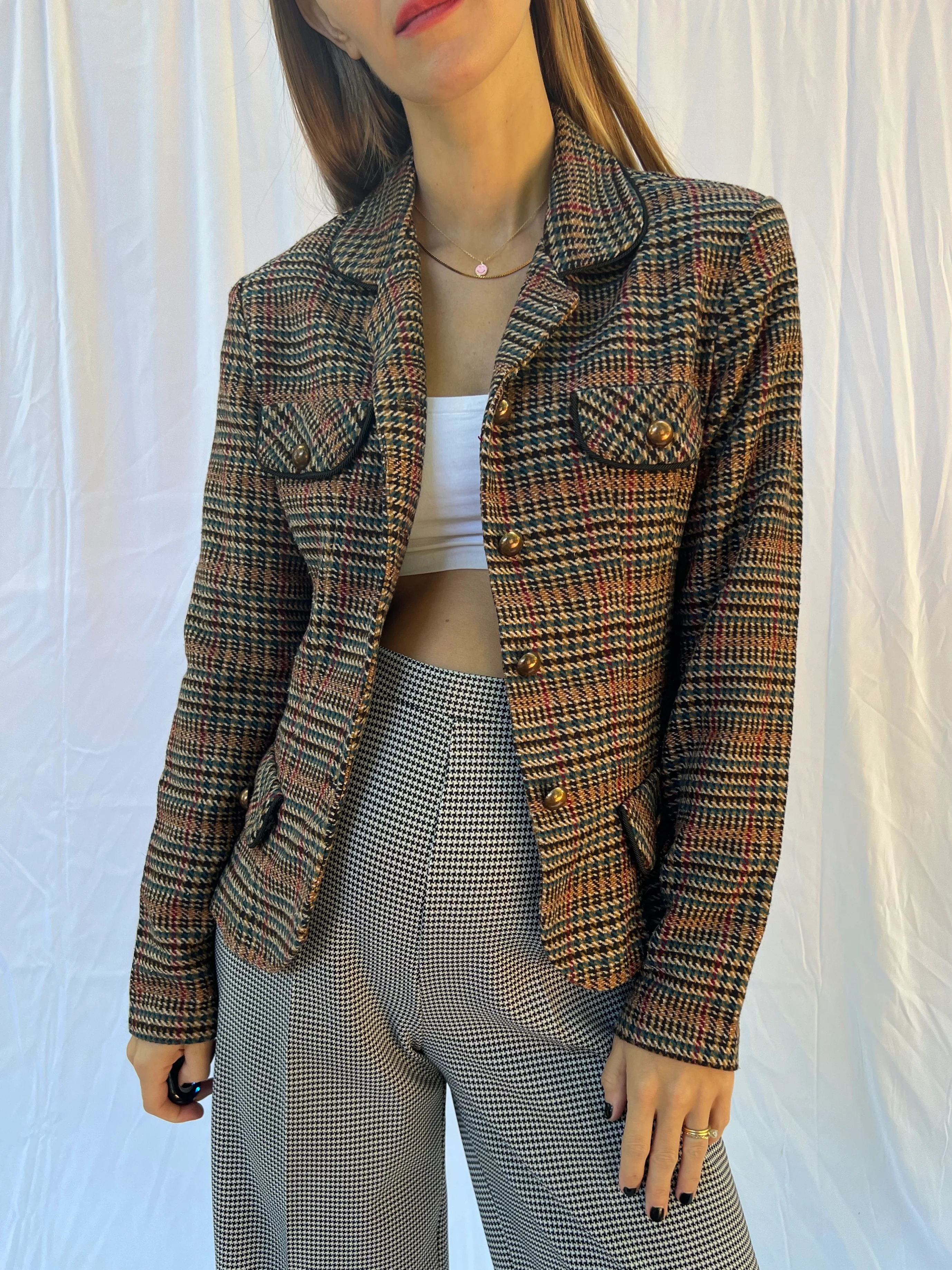 Fitted Houndstooth Blazer Top - Image 9
