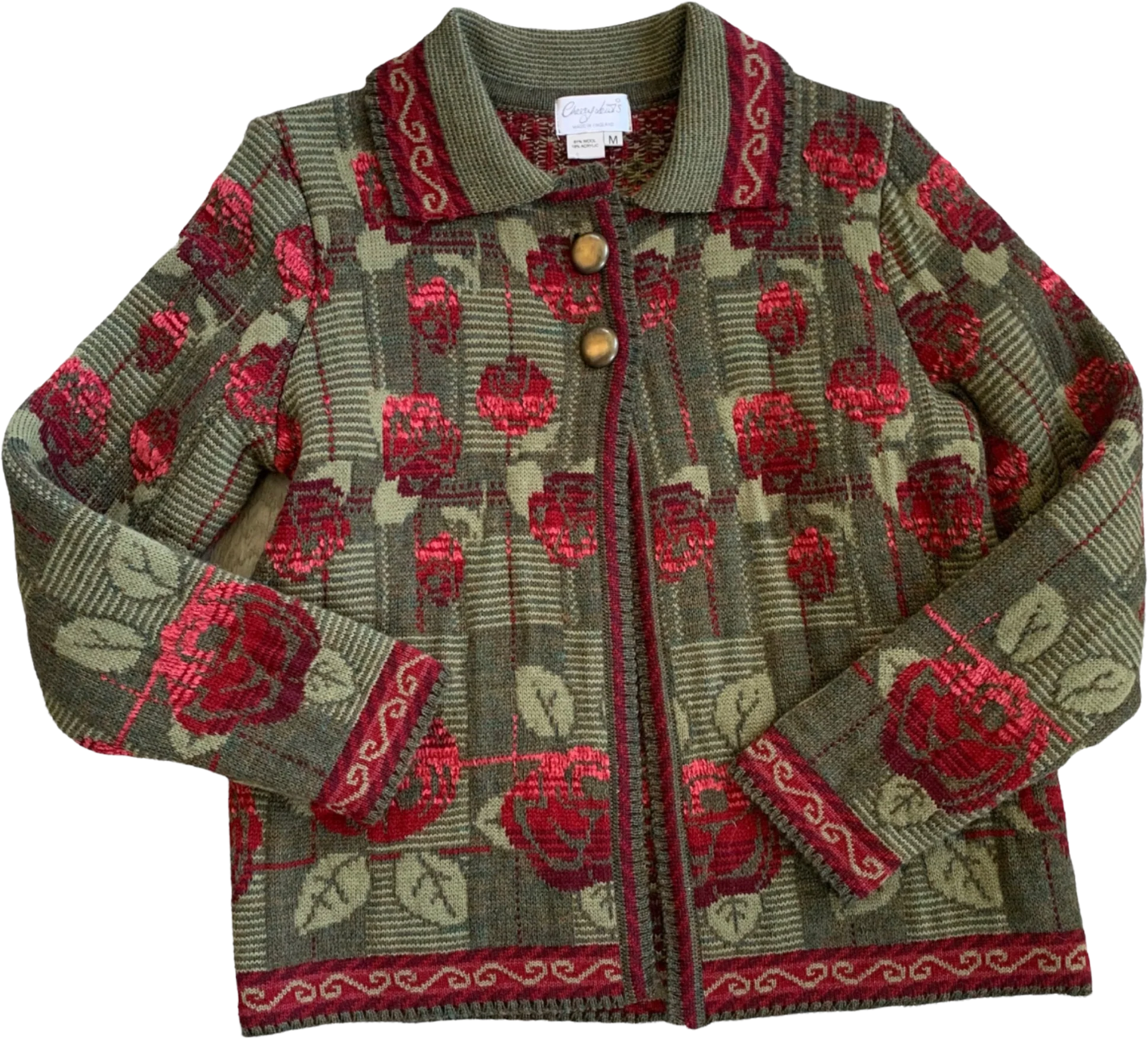 Floral Chunky Knit Wool Sweater Cardigan By Cherry Lewis