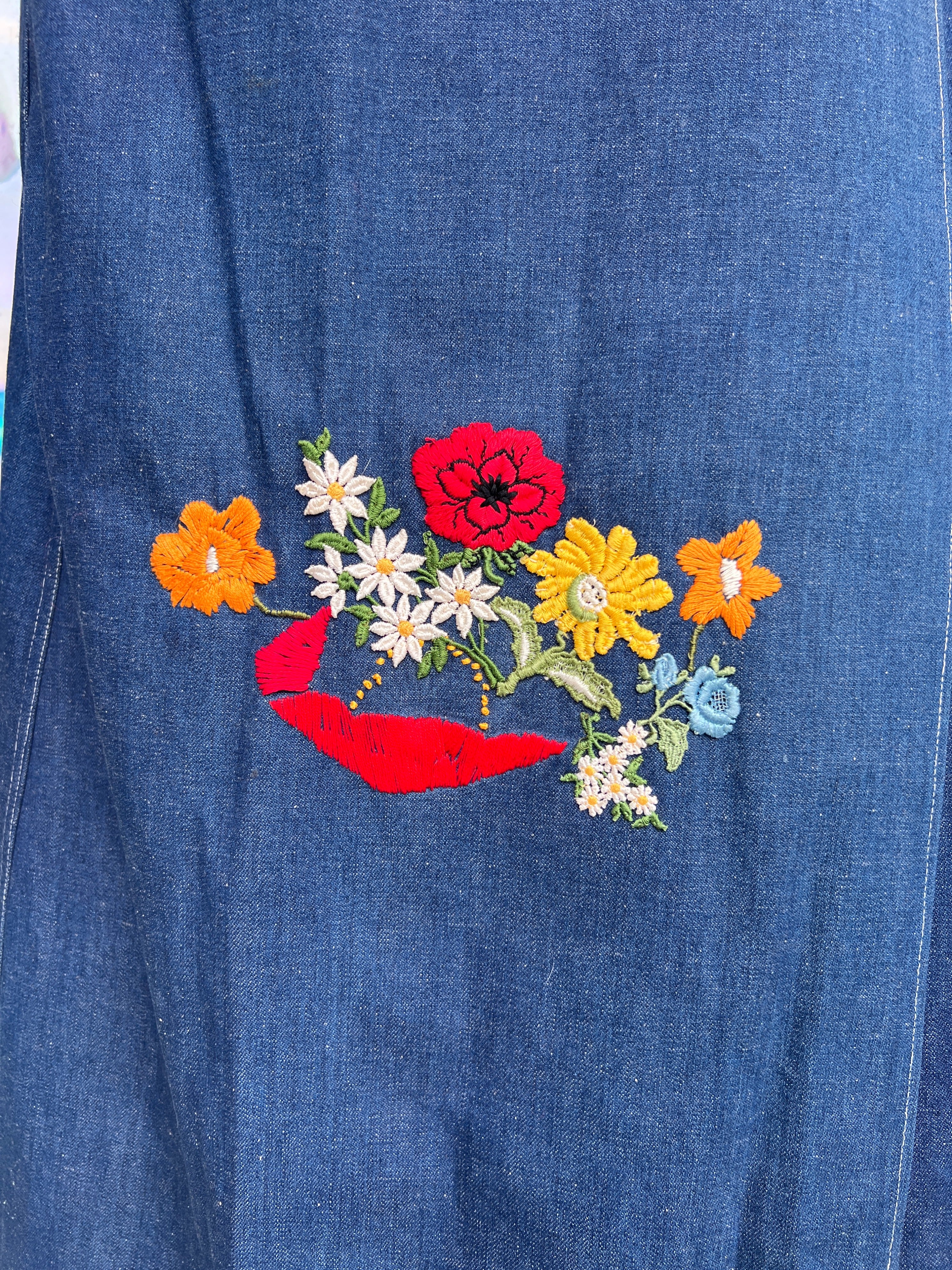 Floral Embroidered Handmade Denim Maxi Wrap Skirt by Bambola - Image 6