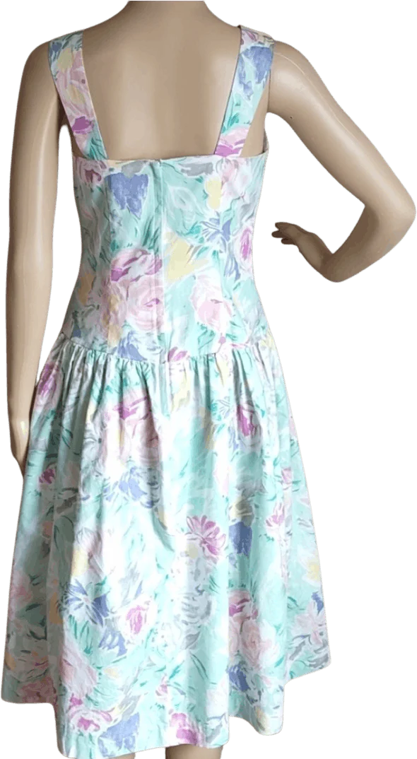 80's Pastel Floral Sleeveless Cotton Dress by Jody Ca - Image 2
