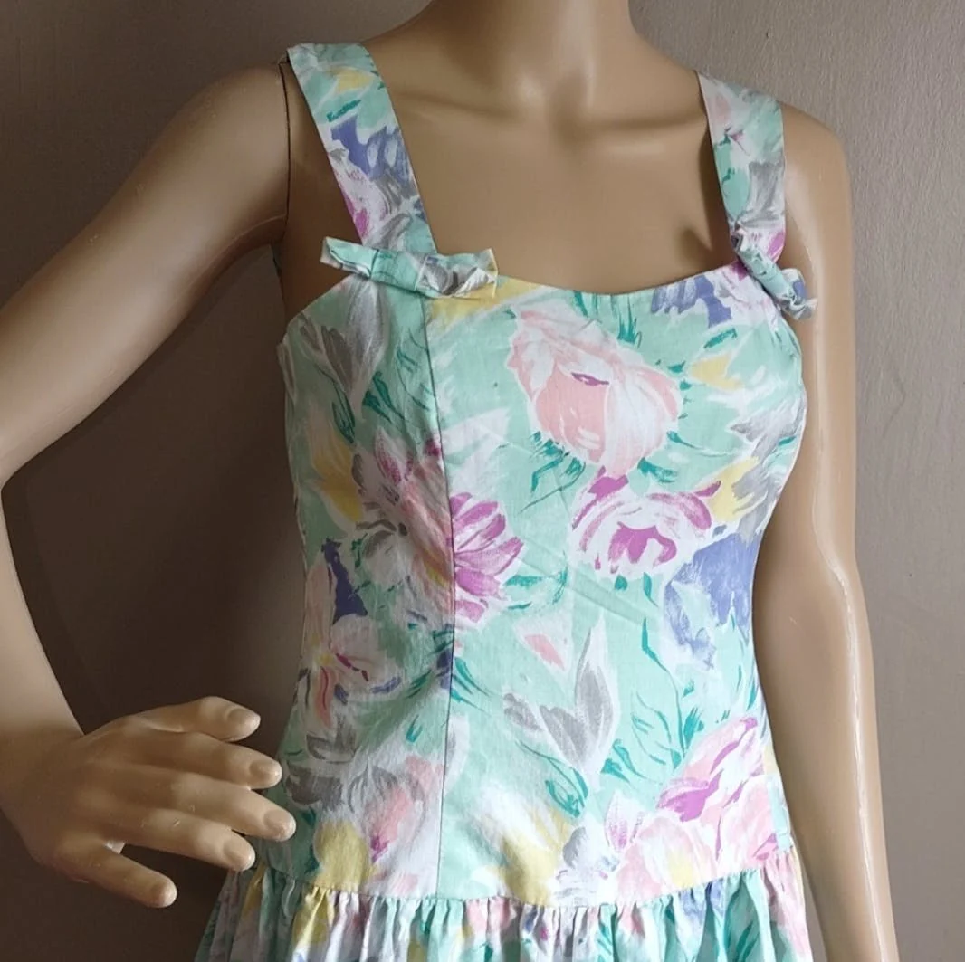 80's Pastel Floral Sleeveless Cotton Dress by Jody Ca - Image 4
