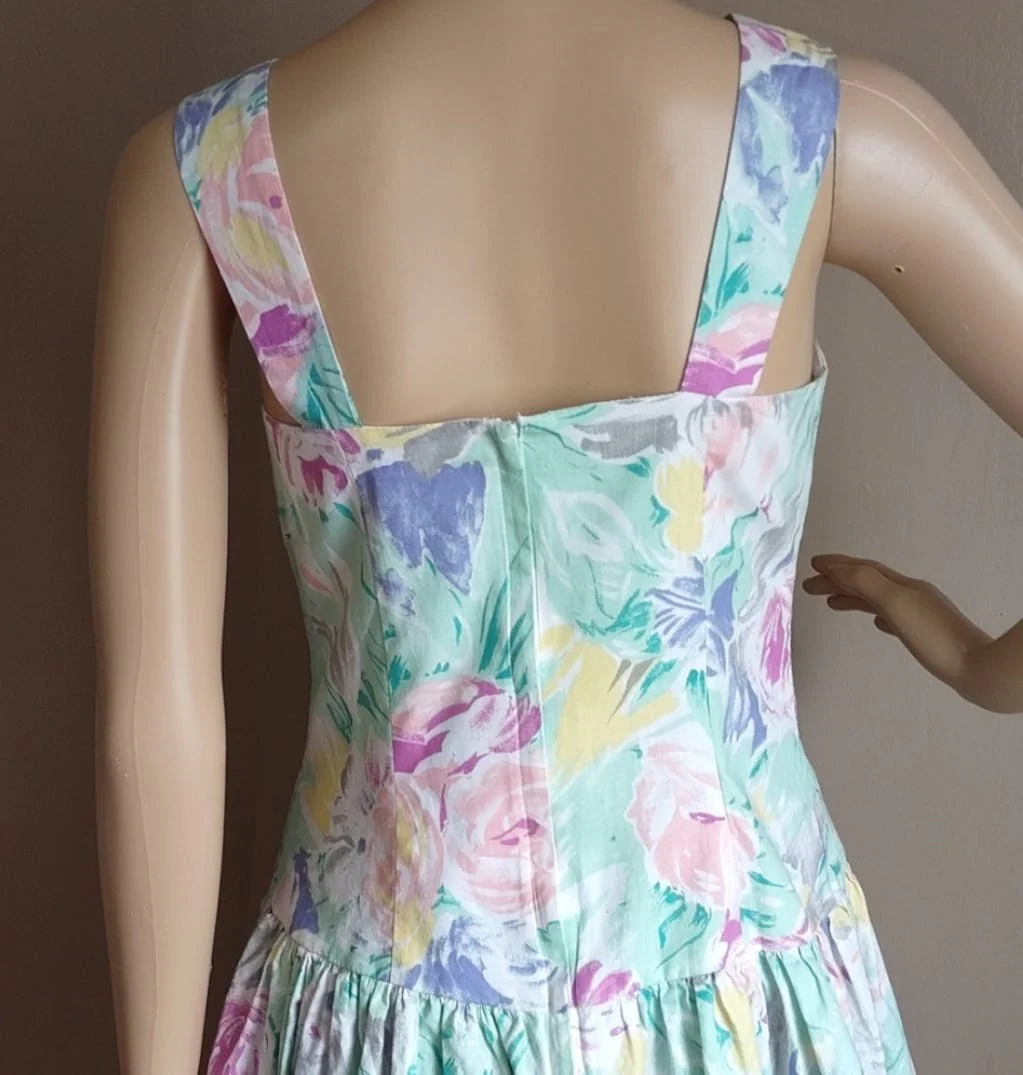 80's Pastel Floral Sleeveless Cotton Dress by Jody Ca - Image 5