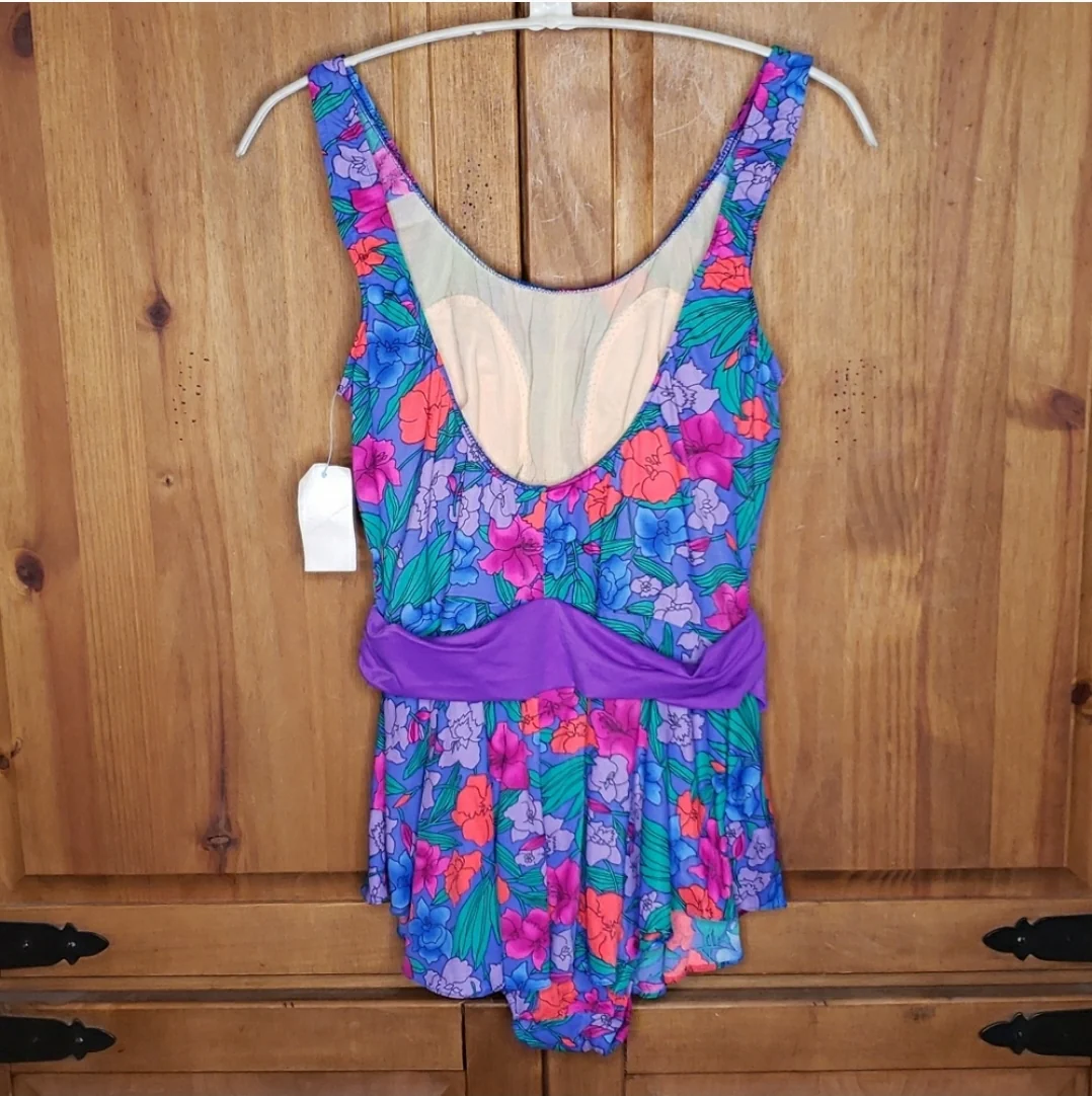 Floral Swimsuit Swim Dress With Sash By Maxine of Hollywood - Image 4