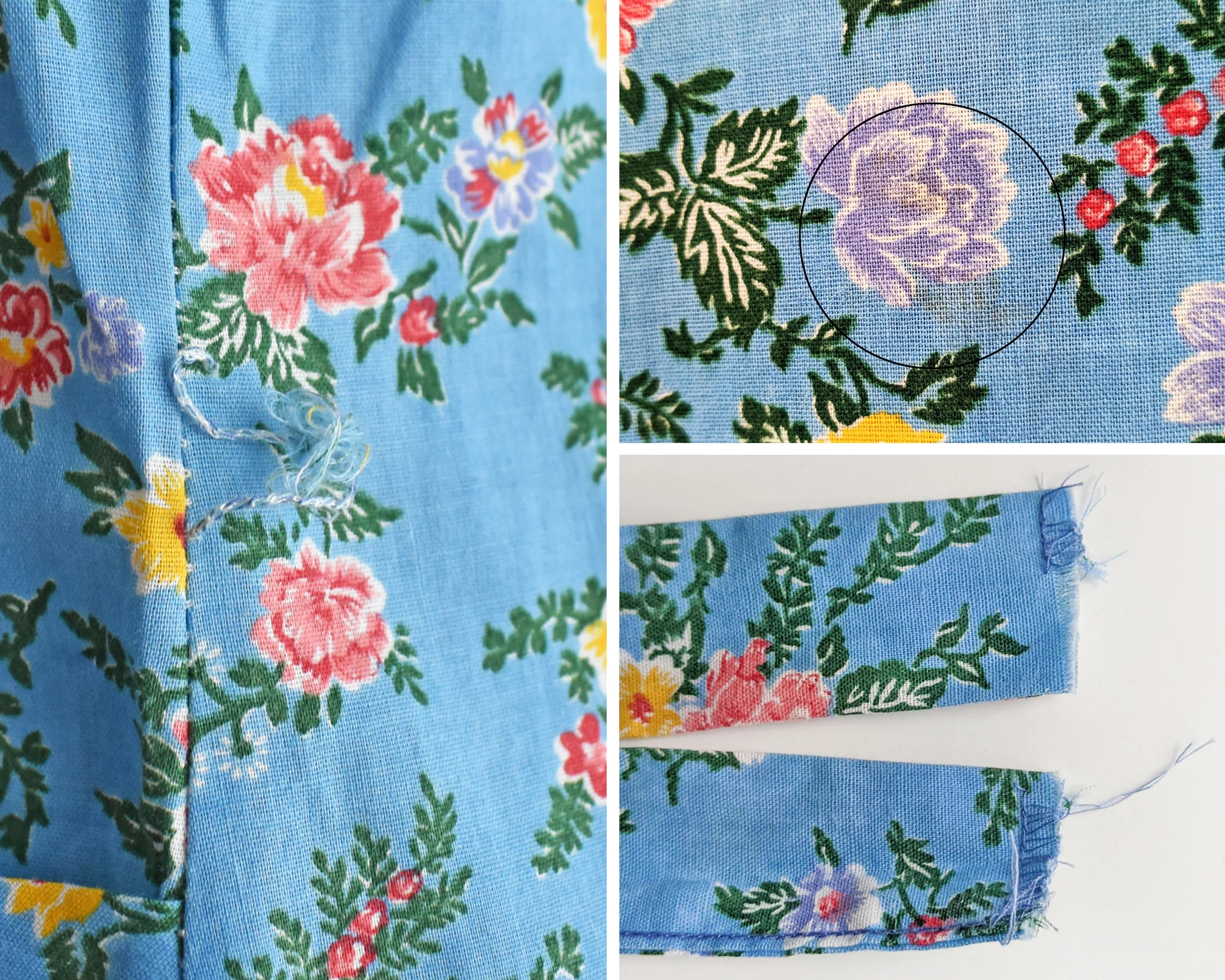 Floral Zip Front Dress Vintage 70s Dress, Blue and Pink Floral Print 70s House Dress, Large - Image 8