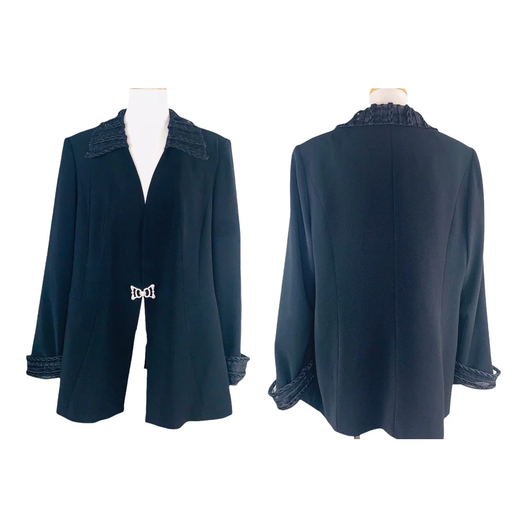 Formal Jacket 90s Silk Rhinestone Clasp Beaded Mesh Collar Size 20 by Louise Ricci - Image 11