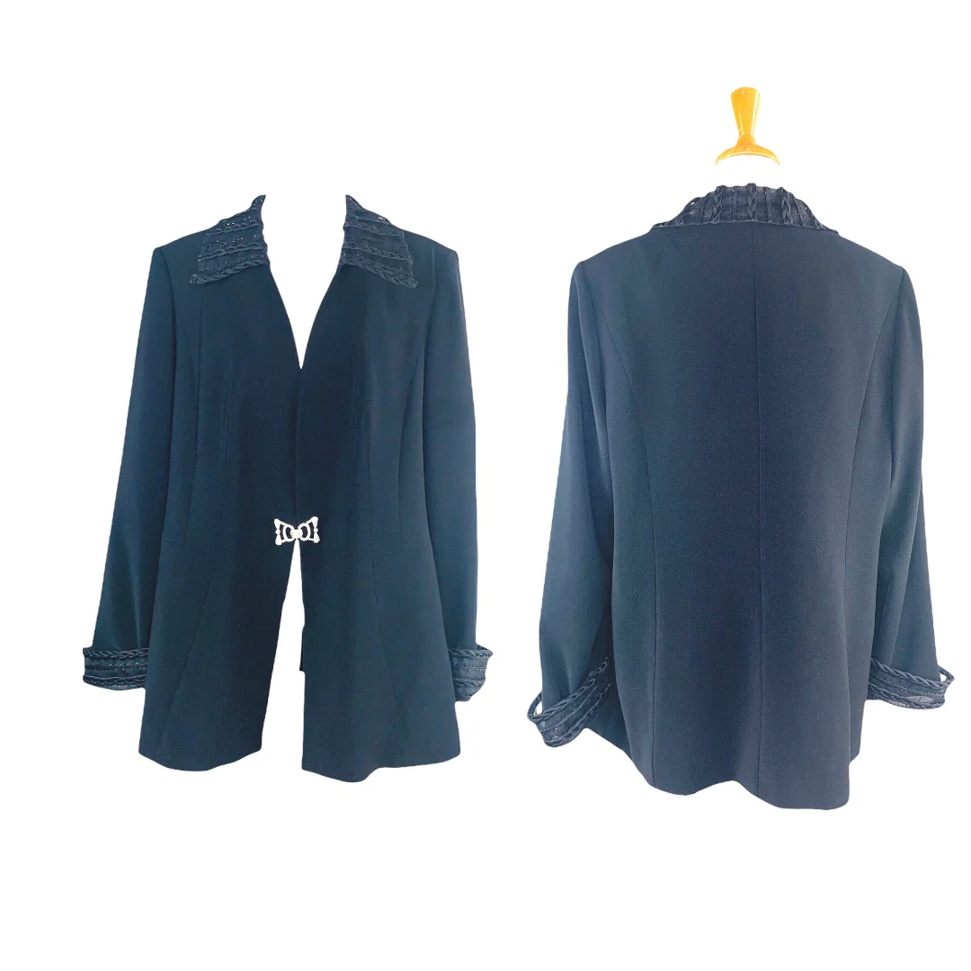 Formal Jacket 90s Silk Rhinestone Clasp Beaded Mesh Collar Size 20 by Louise Ricci - Image 2