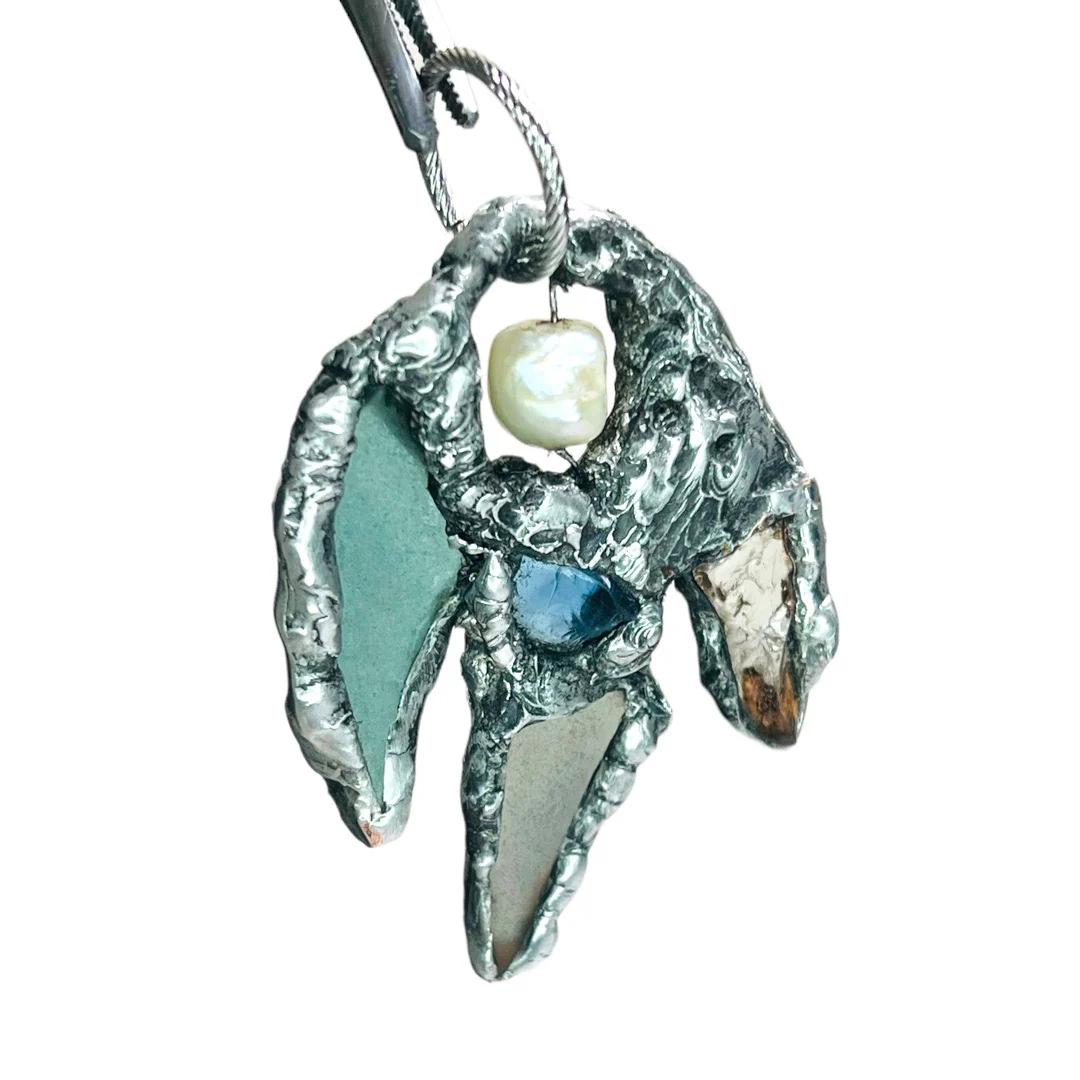 Freshwater Pearl Quartz and Sea Glass Angel Pendant Handcrafted - Image 3